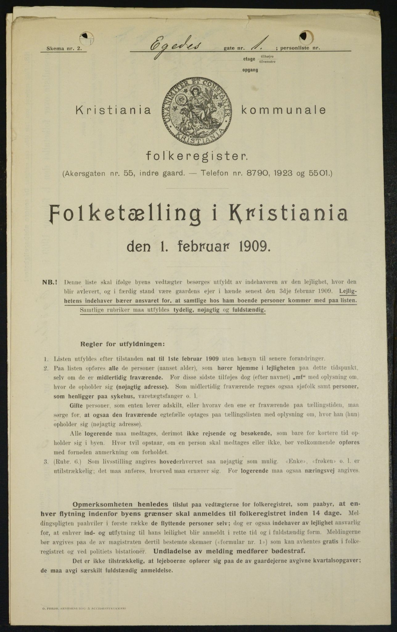 OBA, Municipal Census 1909 for Kristiania, 1909, p. 17096