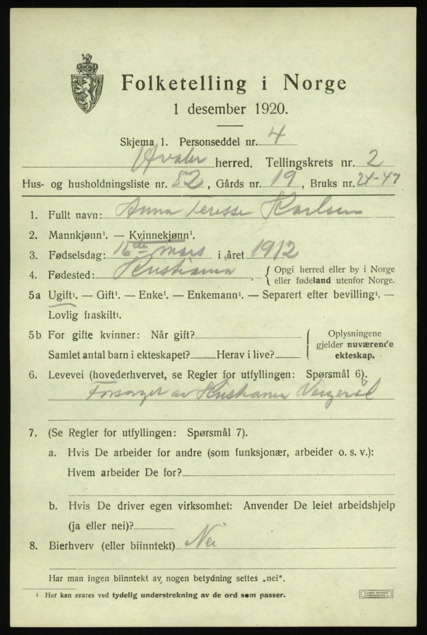 SAO, 1920 census for Hvaler, 1920, p. 4020