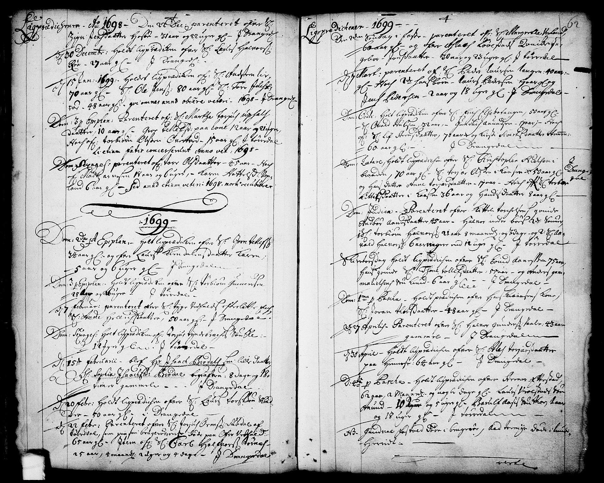 Drangedal kirkebøker, SAKO/A-258/F/Fa/L0001: Parish register (official) no. 1, 1697-1767, p. 62