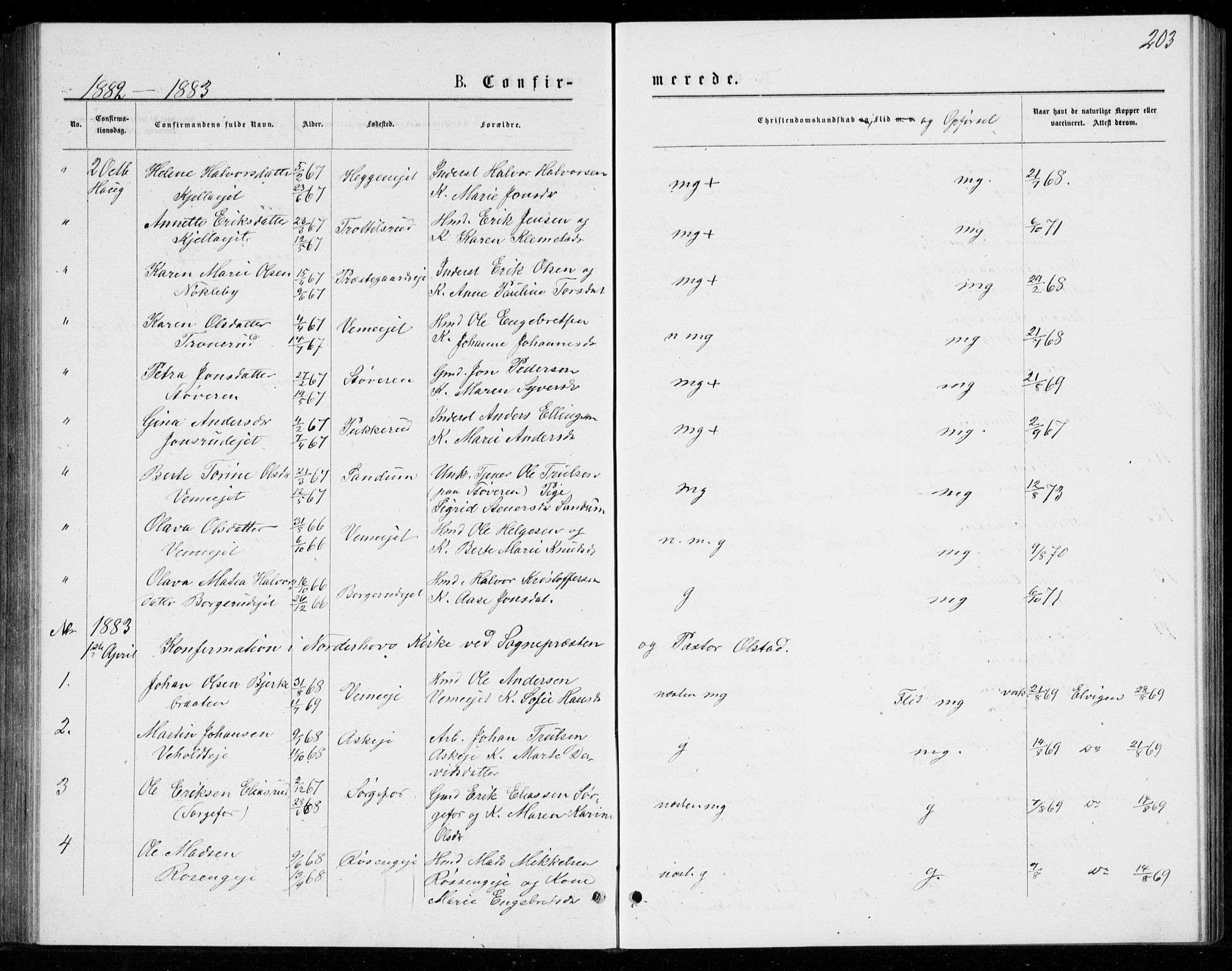 Norderhov kirkebøker, AV/SAKO-A-237/G/Ga/L0007: Parish register (copy) no. I 7, 1877-1887, p. 203