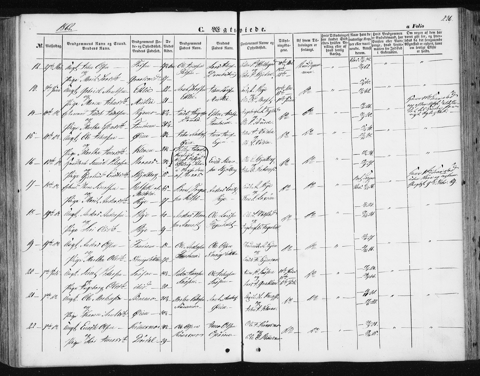 Ministerialprotokoller, klokkerbøker og fødselsregistre - Sør-Trøndelag, AV/SAT-A-1456/668/L0806: Parish register (official) no. 668A06, 1854-1869, p. 236