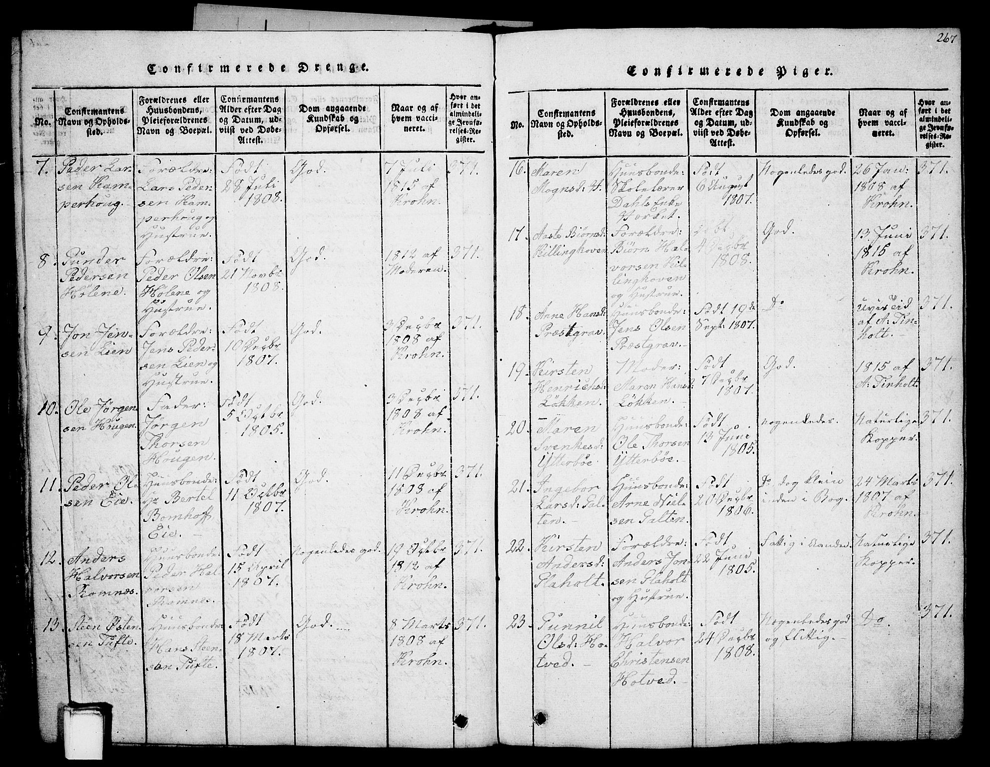 Holla kirkebøker, SAKO/A-272/G/Ga/L0001: Parish register (copy) no. I 1, 1814-1830, p. 267