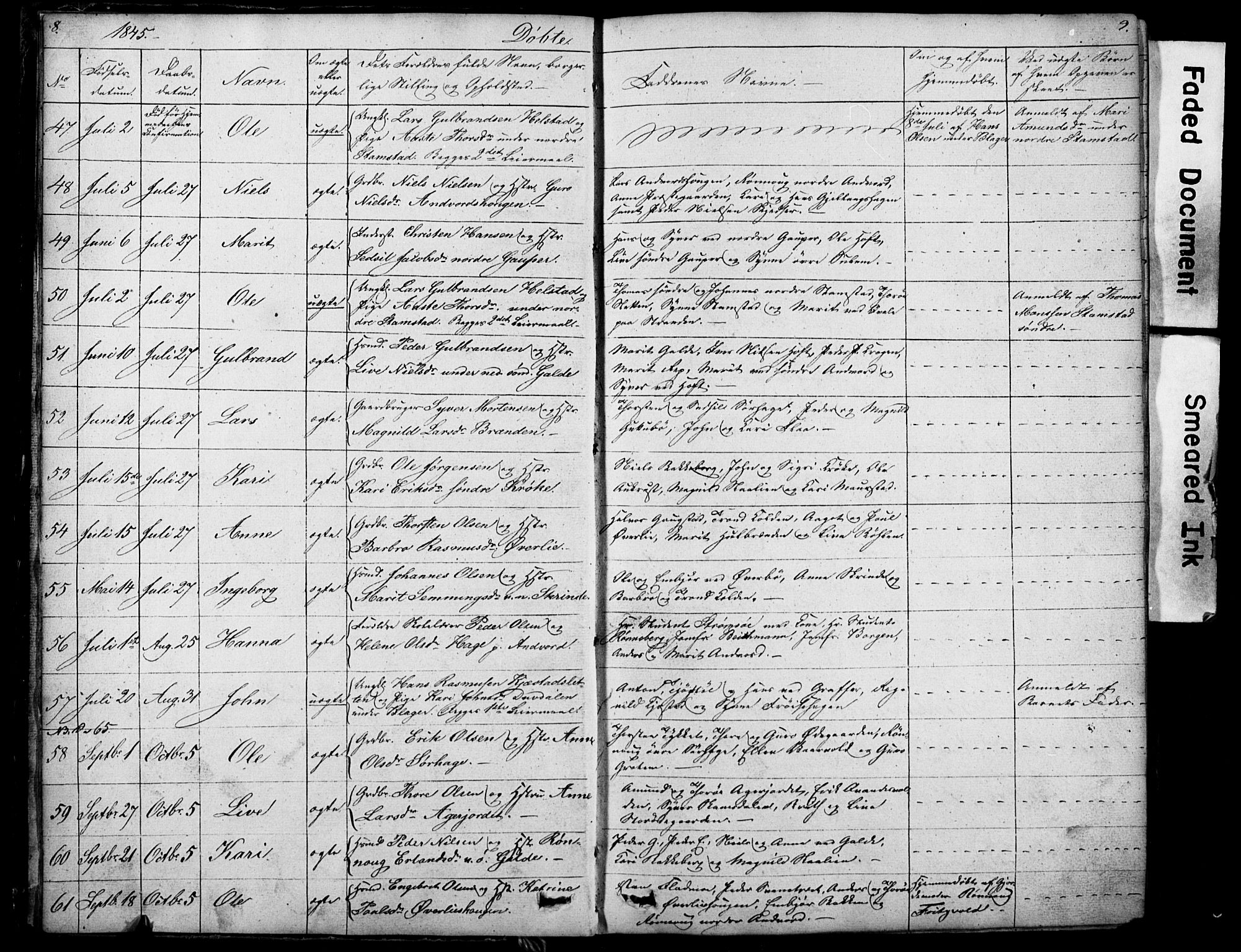 Lom prestekontor, SAH/PREST-070/L/L0012: Parish register (copy) no. 12, 1845-1873, p. 8-9