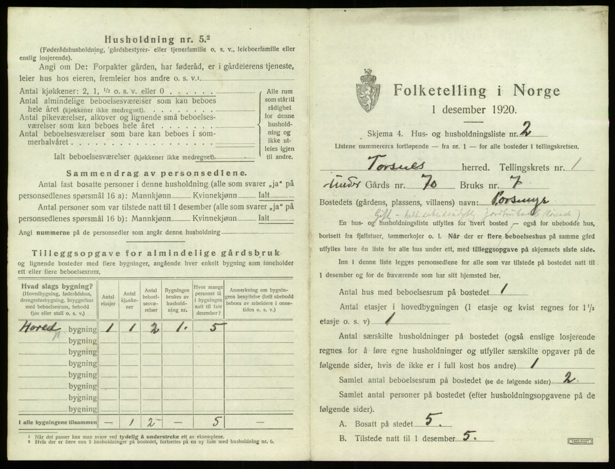 SAO, 1920 census for Torsnes, 1920, p. 25