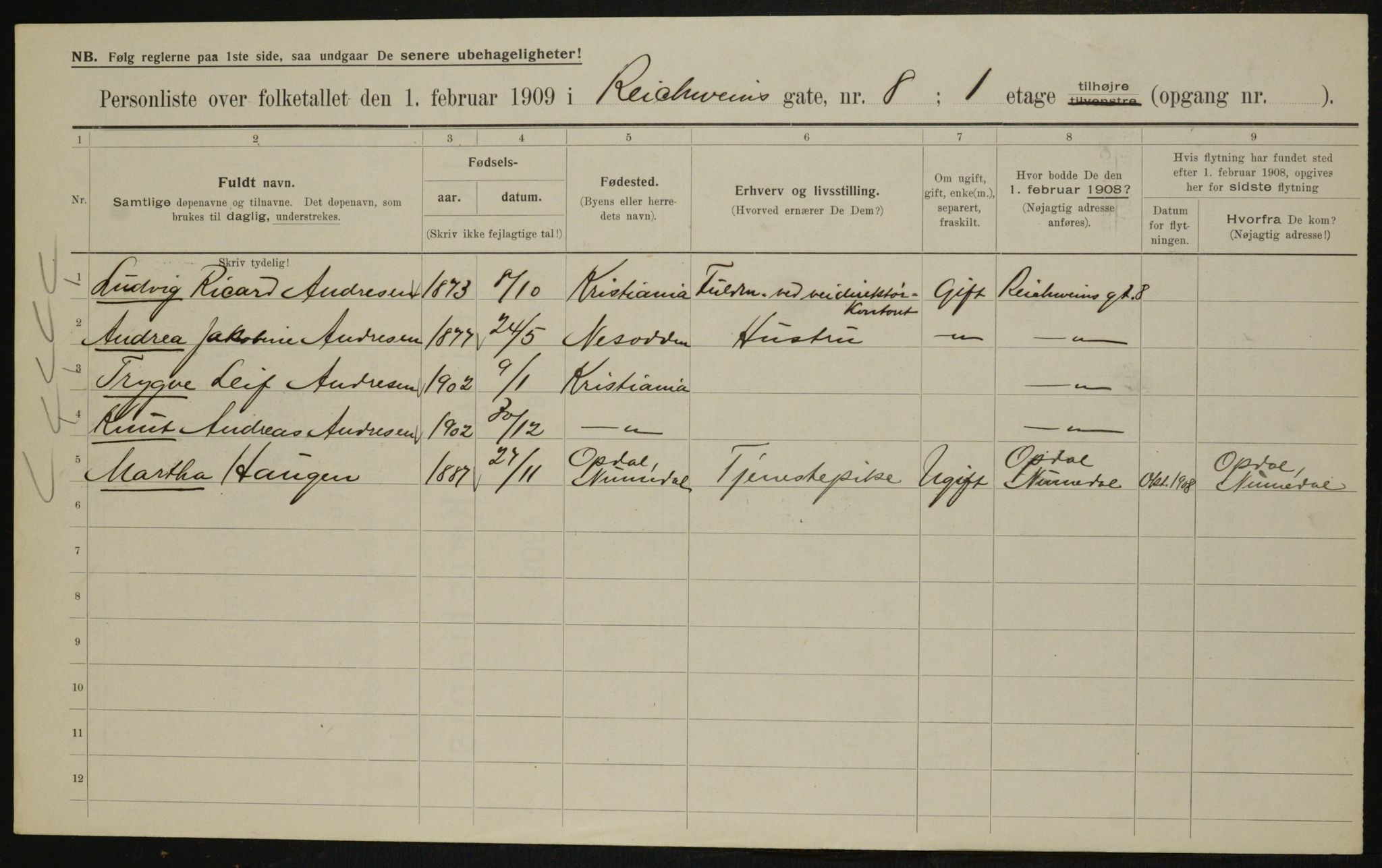 OBA, Municipal Census 1909 for Kristiania, 1909, p. 75126