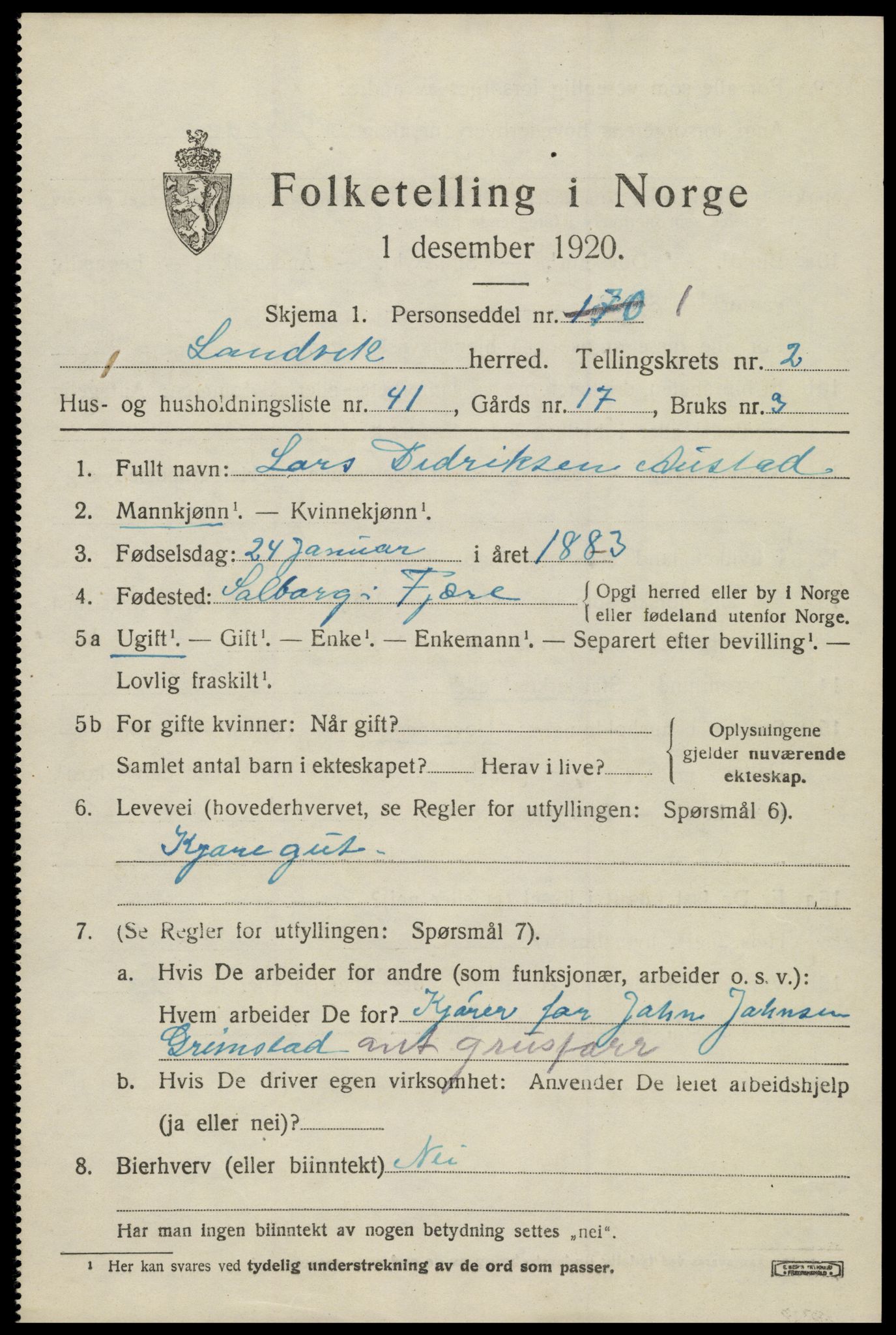 SAK, 1920 census for Landvik, 1920, p. 2106