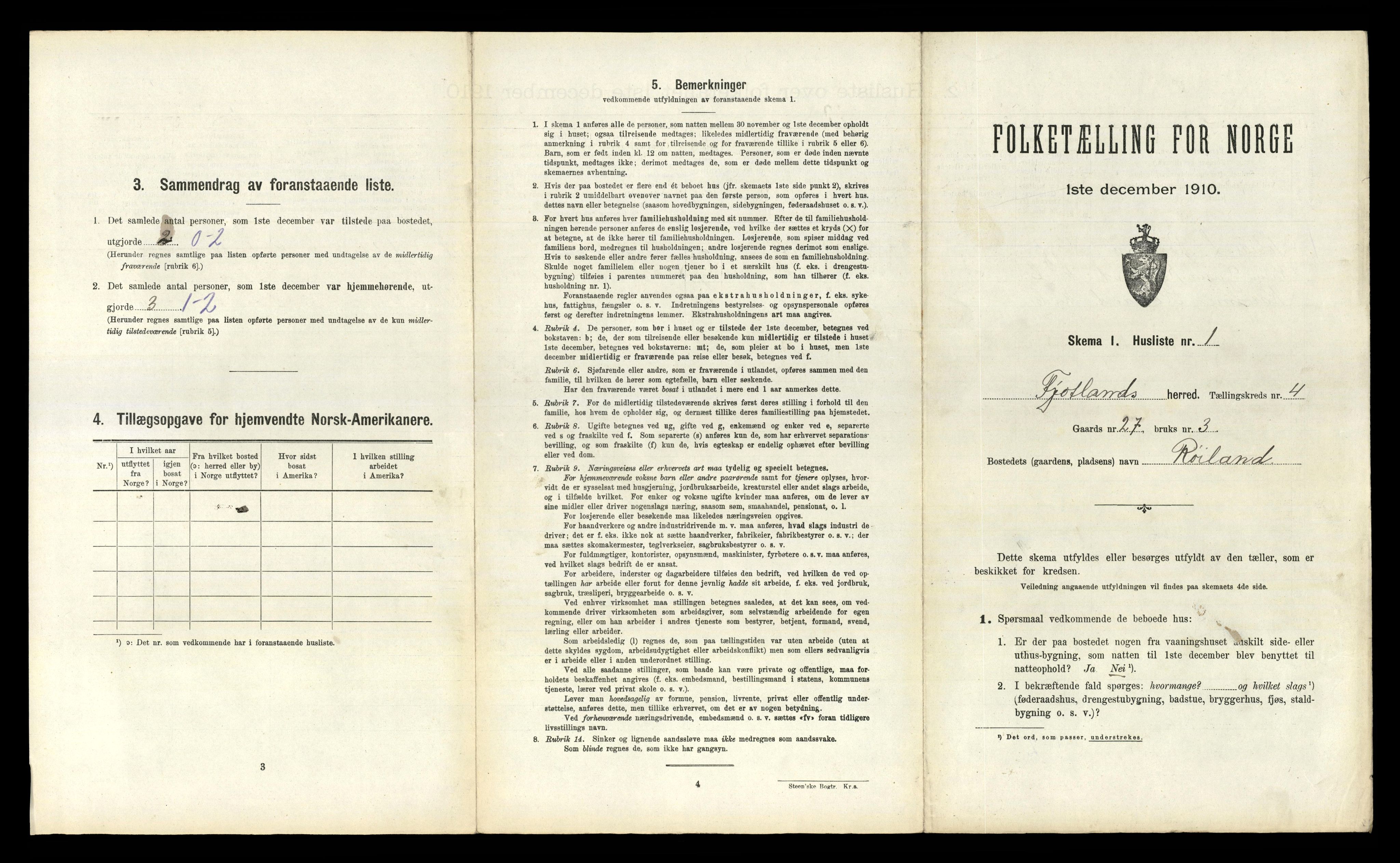 RA, 1910 census for Fjotland, 1910, p. 166