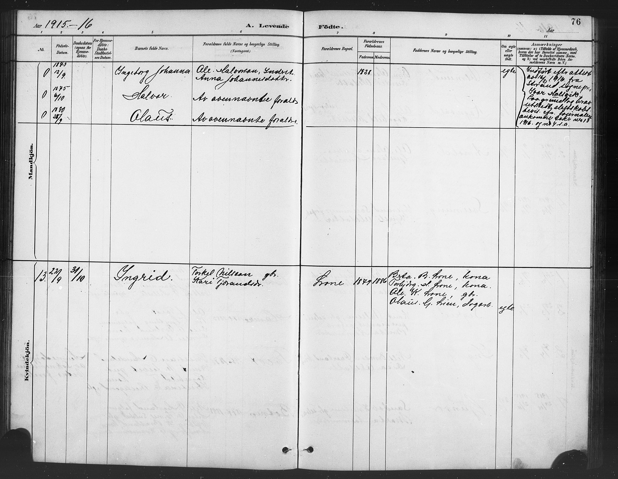 Røldal sokneprestembete, SAB/A-100247: Parish register (copy) no. A 3, 1887-1917, p. 76