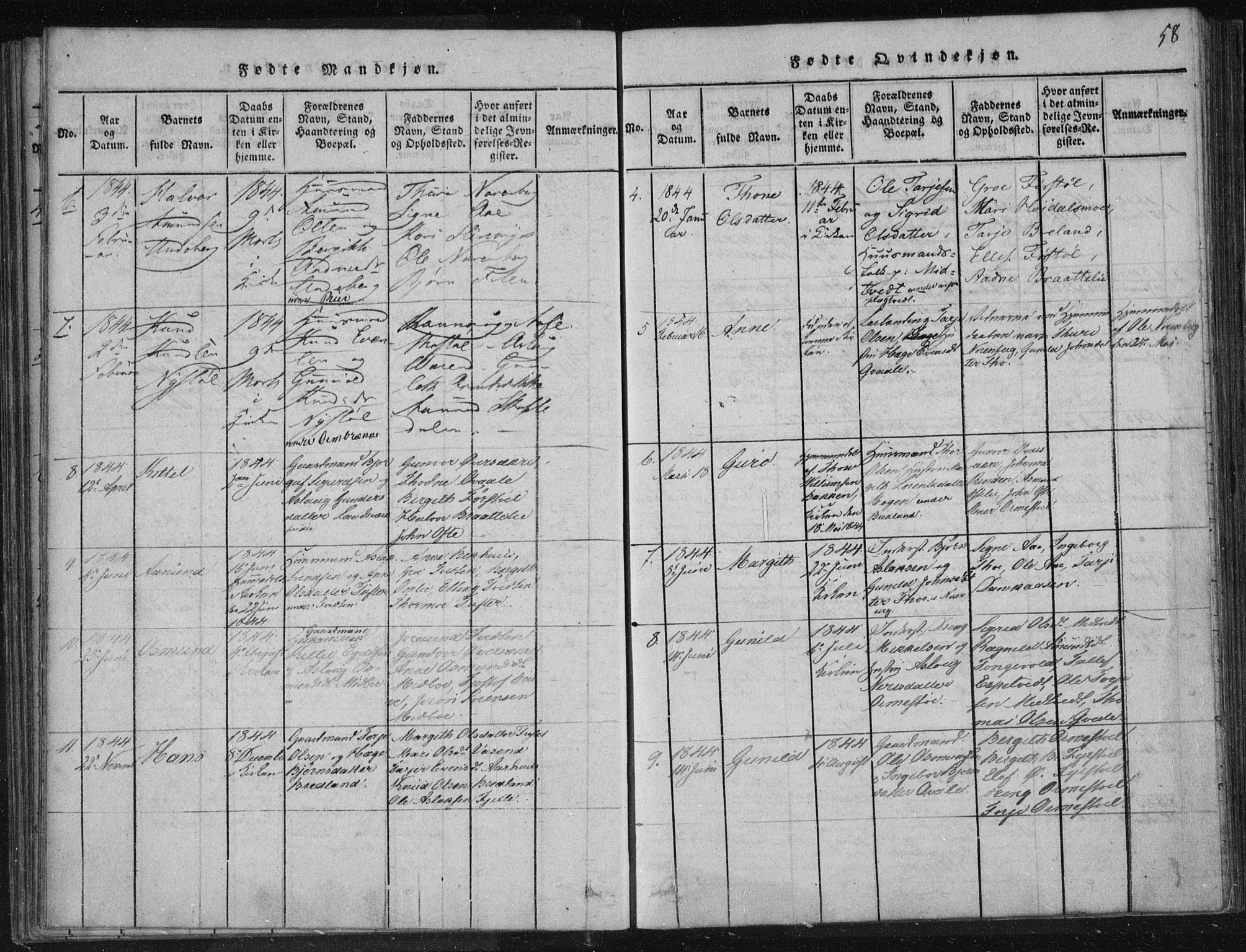 Lårdal kirkebøker, SAKO/A-284/F/Fc/L0001: Parish register (official) no. III 1, 1815-1860, p. 58
