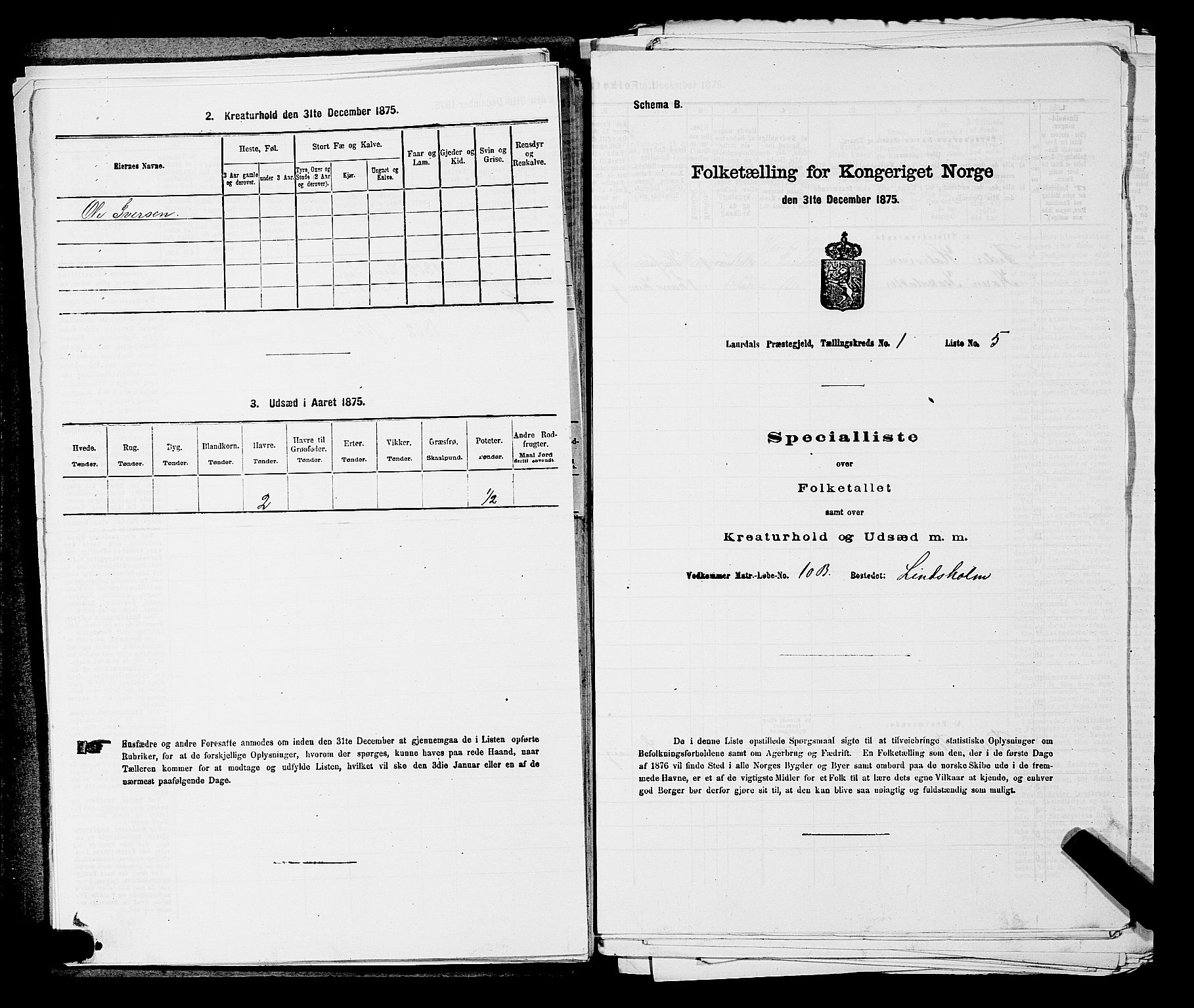 SAKO, 1875 census for 0728P Lardal, 1875, p. 92