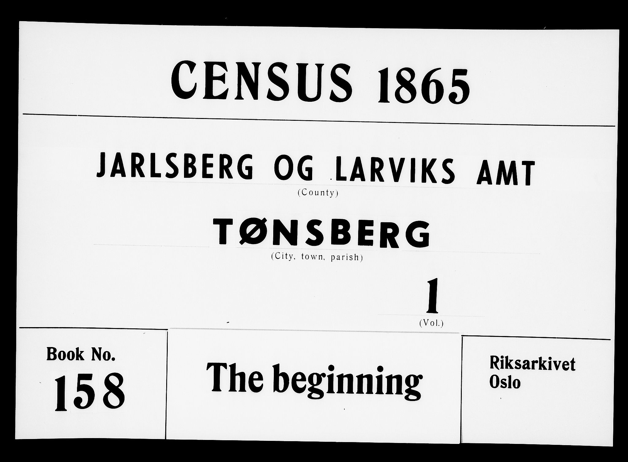 RA, 1865 census for Tønsberg, 1865, p. 1