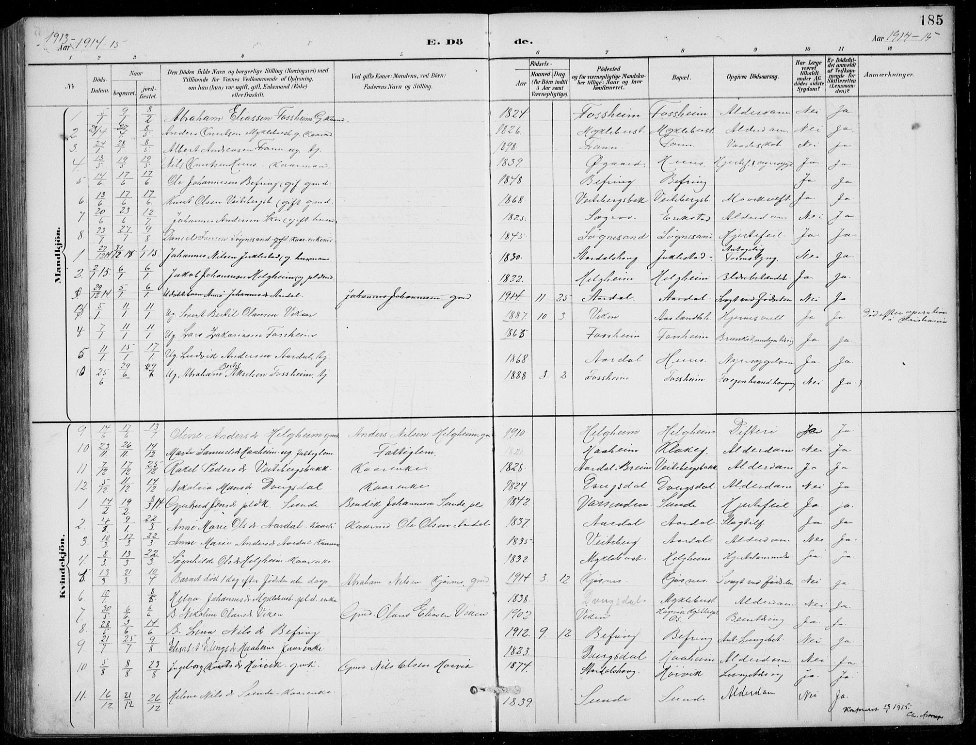 Jølster sokneprestembete, SAB/A-80701/H/Hab/Habb/L0002: Parish register (copy) no. B 2, 1887-1920, p. 185