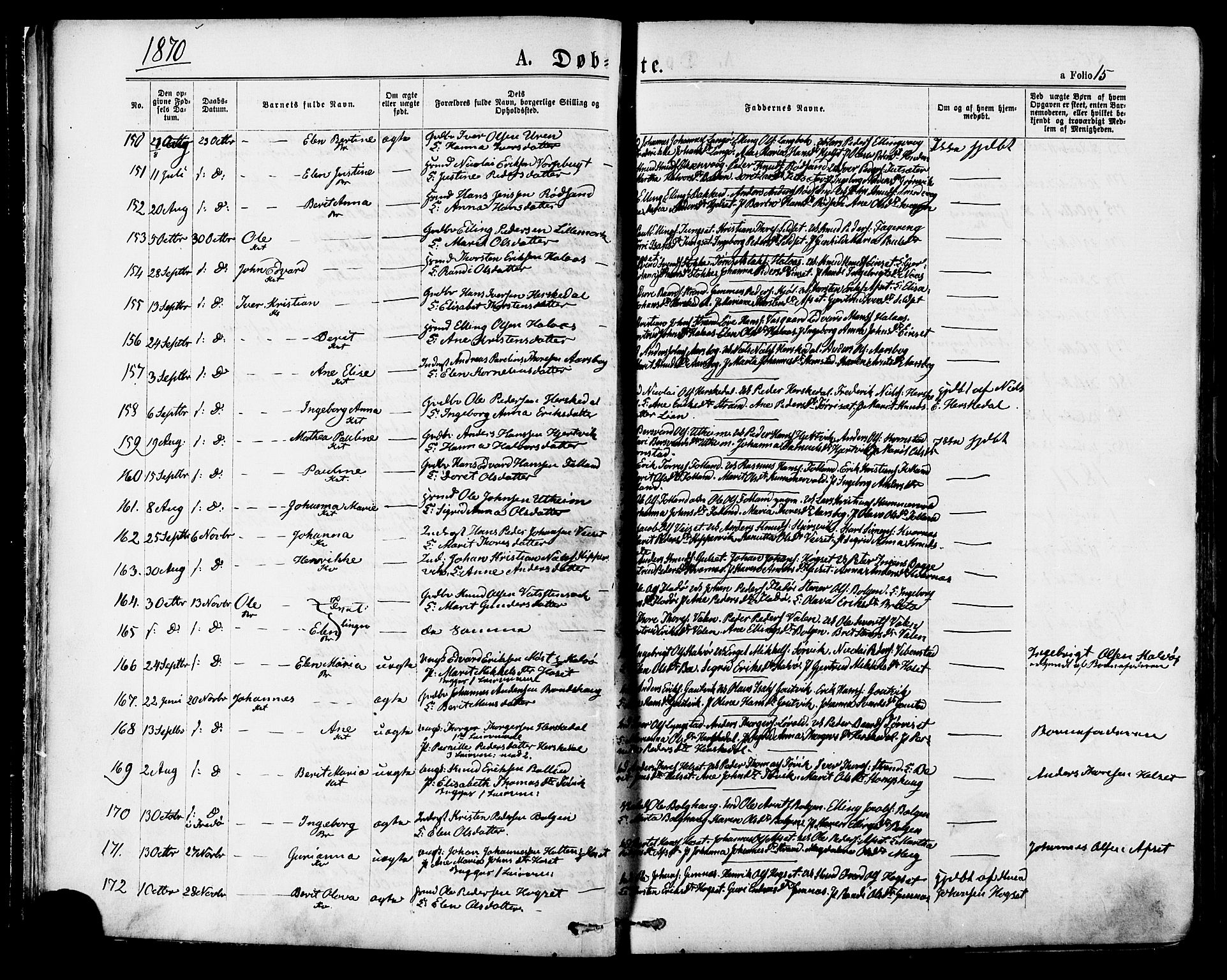 Ministerialprotokoller, klokkerbøker og fødselsregistre - Møre og Romsdal, SAT/A-1454/568/L0805: Parish register (official) no. 568A12 /1, 1869-1884, p. 15
