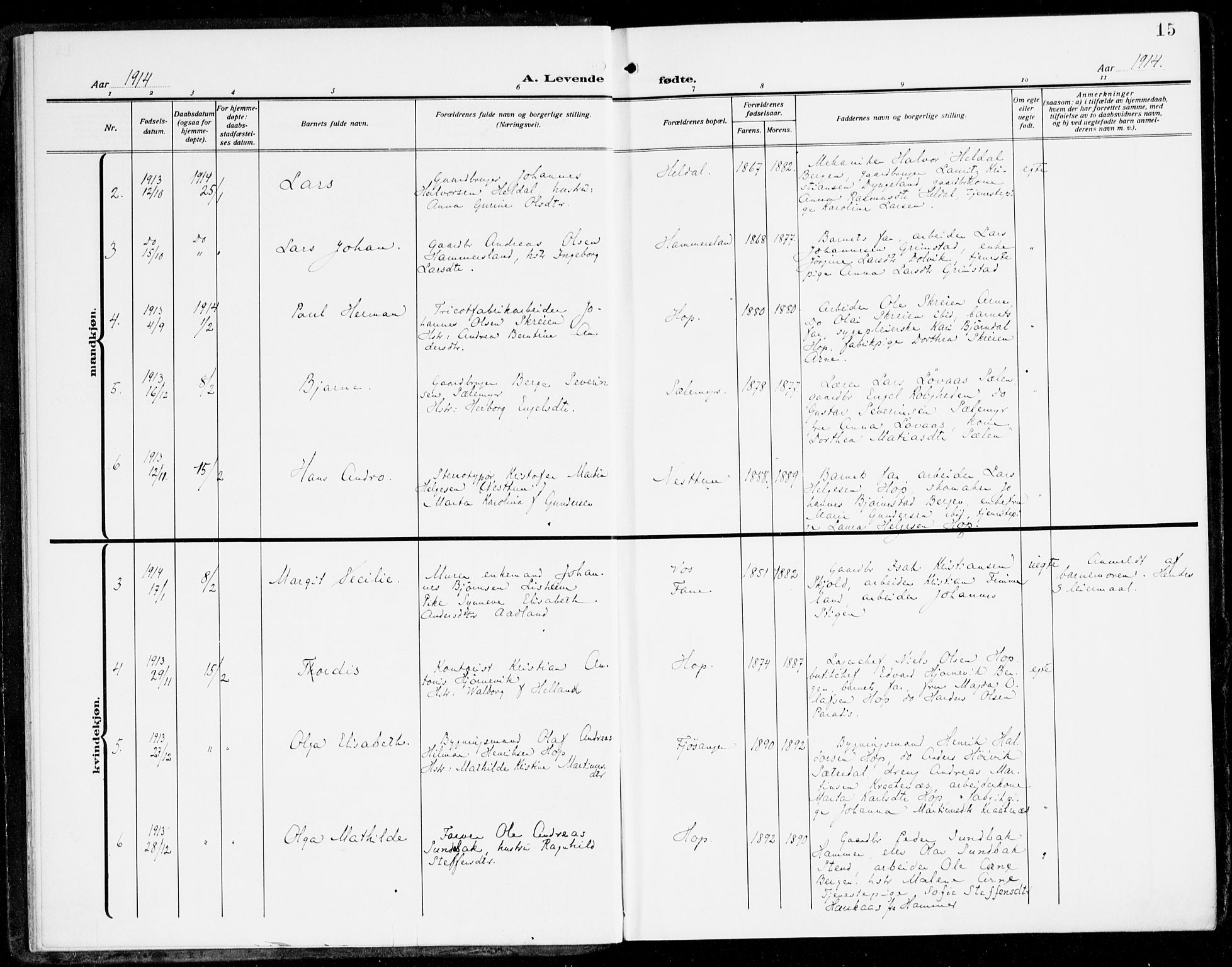 Fana Sokneprestembete, AV/SAB-A-75101/H/Haa/Haai/L0004: Parish register (official) no. I 4, 1912-1933, p. 15