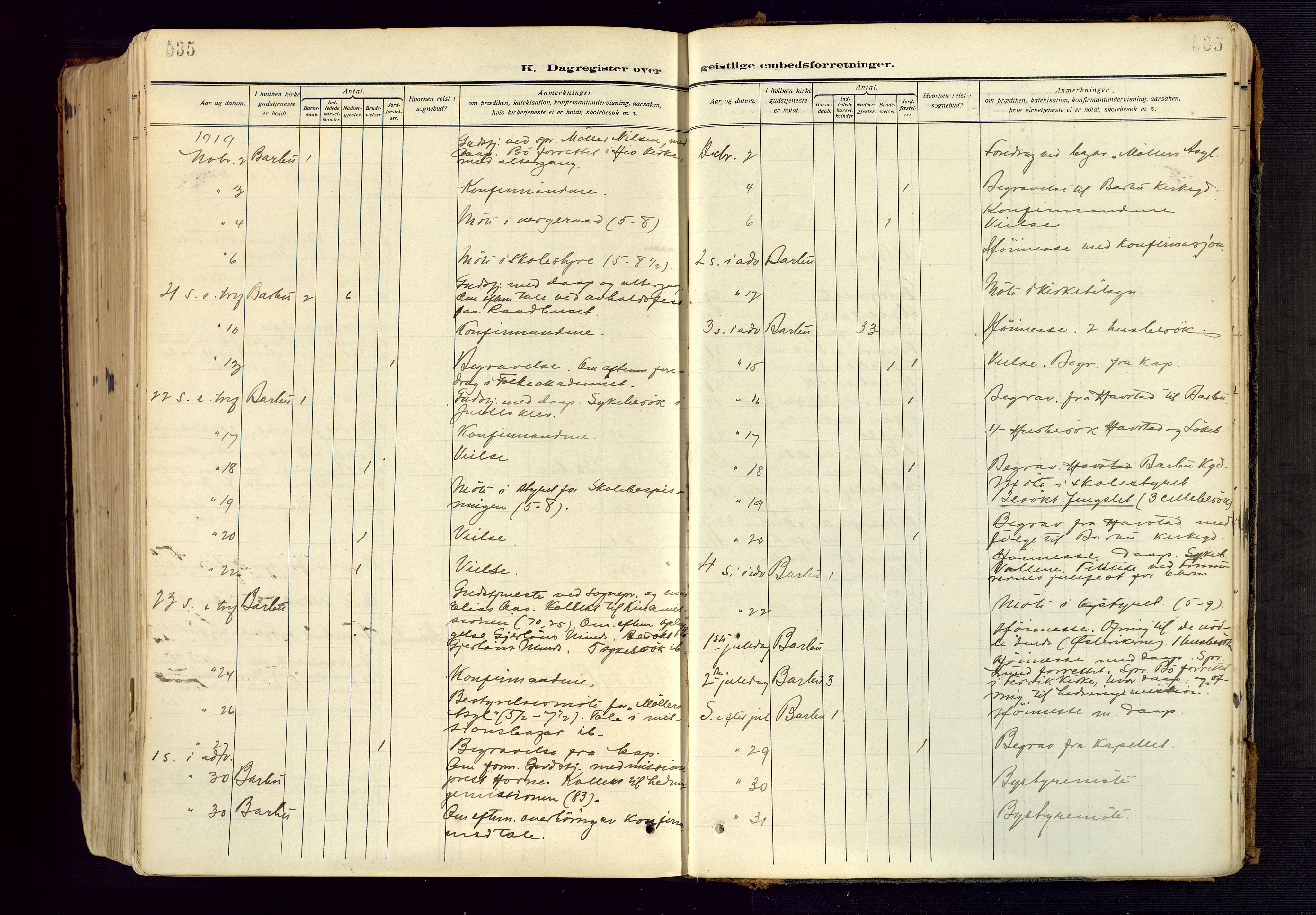 Barbu sokneprestkontor, AV/SAK-1111-0003/F/Fa/L0006: Parish register (official) no. A 6, 1910-1929, p. 535