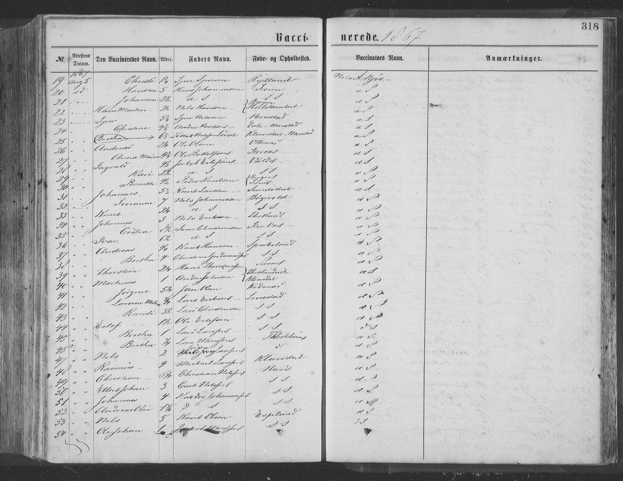 Hosanger sokneprestembete, AV/SAB-A-75801/H/Haa: Parish register (official) no. A 9, 1864-1876, p. 318