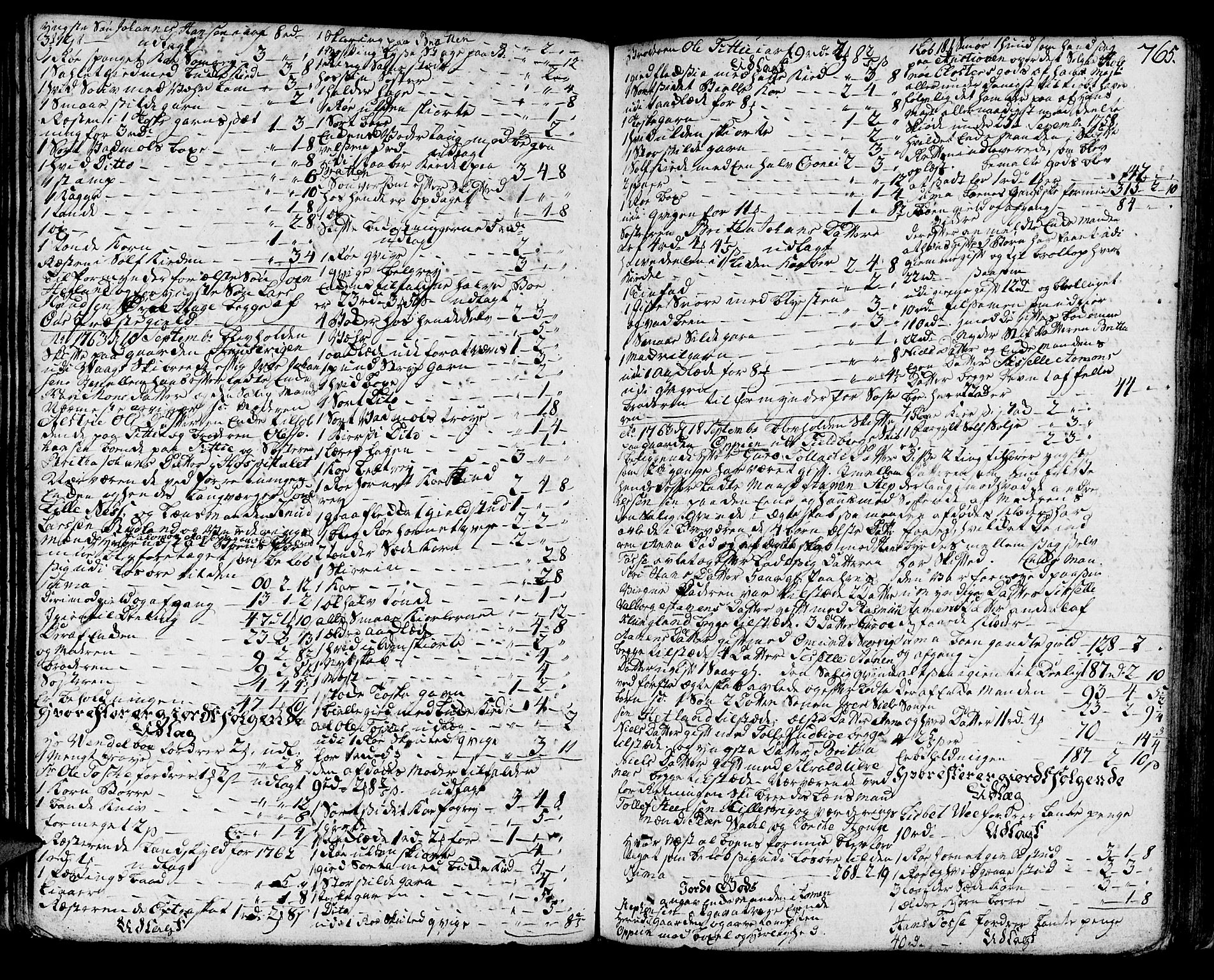 Sunnhordland sorenskrivar, SAB/A-2401/1/H/Ha/Haa/L0007: Skifteprotokollar. Register på lesesal. Fol. 901- ut, 1765-1768, p. 764b-765a