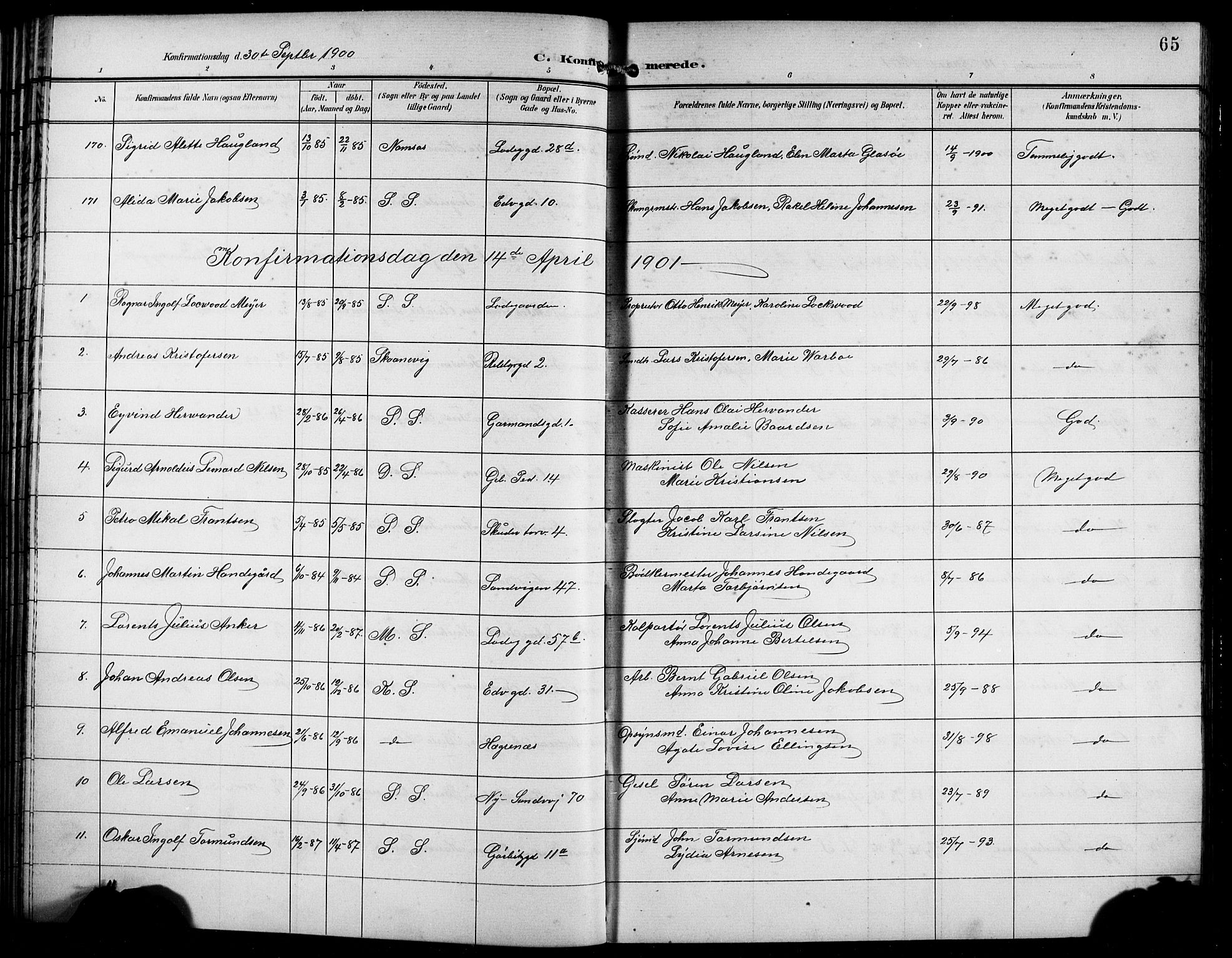 Sandviken Sokneprestembete, SAB/A-77601/H/Hb/L0009: Parish register (copy) no. C 1, 1898-1907, p. 65