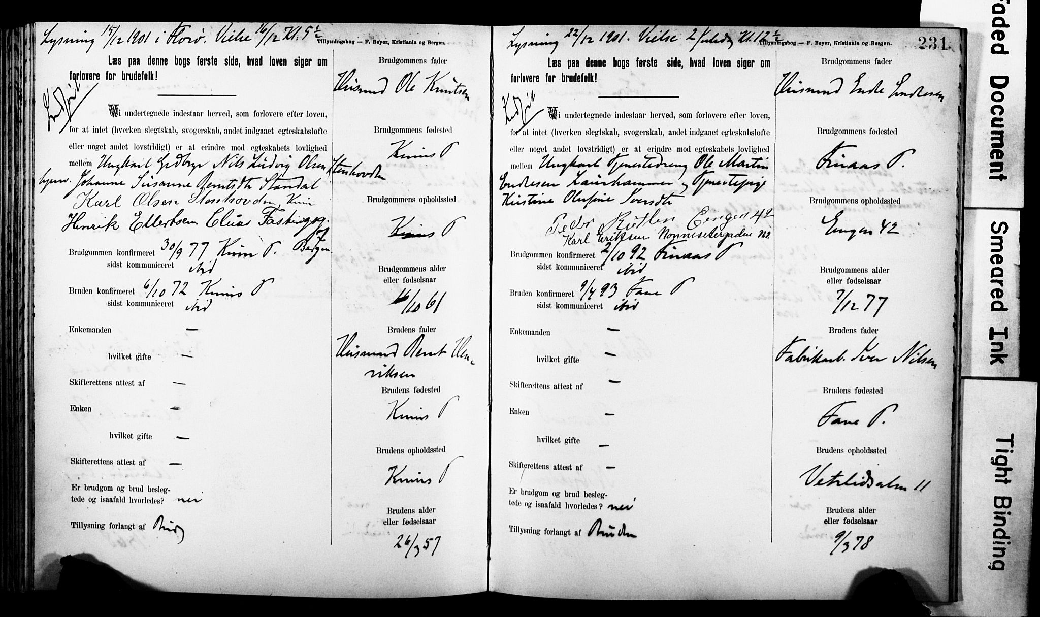 Korskirken sokneprestembete, AV/SAB-A-76101: Best man's statements no. II.5.7, 1898-1903, p. 231