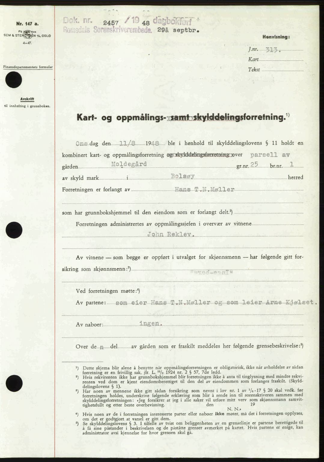 Romsdal sorenskriveri, AV/SAT-A-4149/1/2/2C: Mortgage book no. A27, 1948-1948, Diary no: : 2457/1948