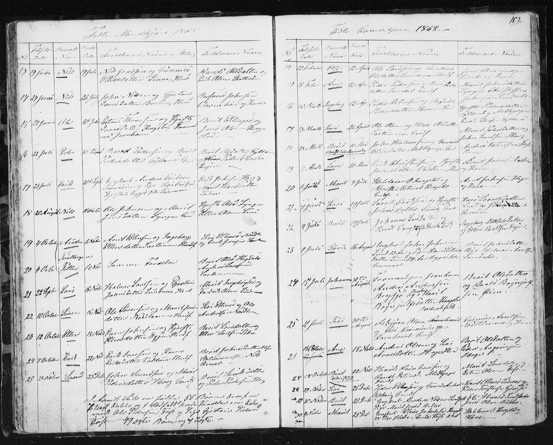 Ministerialprotokoller, klokkerbøker og fødselsregistre - Sør-Trøndelag, SAT/A-1456/692/L1110: Parish register (copy) no. 692C05, 1849-1889, p. 102
