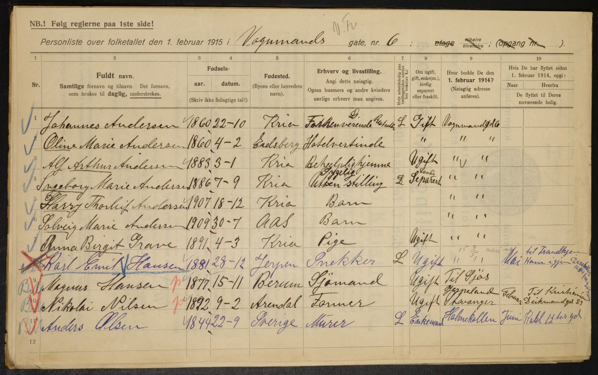 OBA, Municipal Census 1915 for Kristiania, 1915, p. 124702