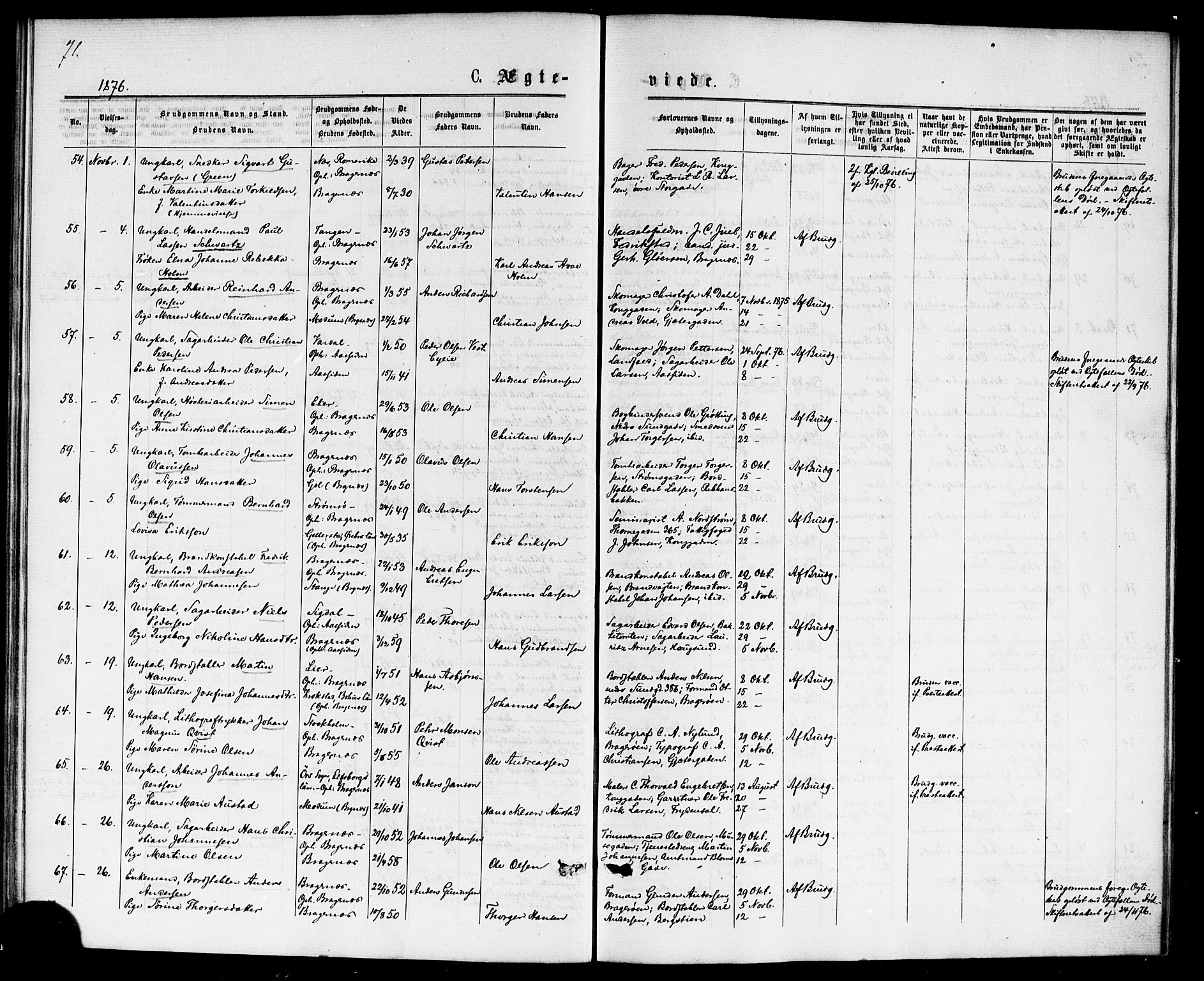 Bragernes kirkebøker, SAKO/A-6/F/Fc/L0004: Parish register (official) no. III 4, 1875-1877, p. 71