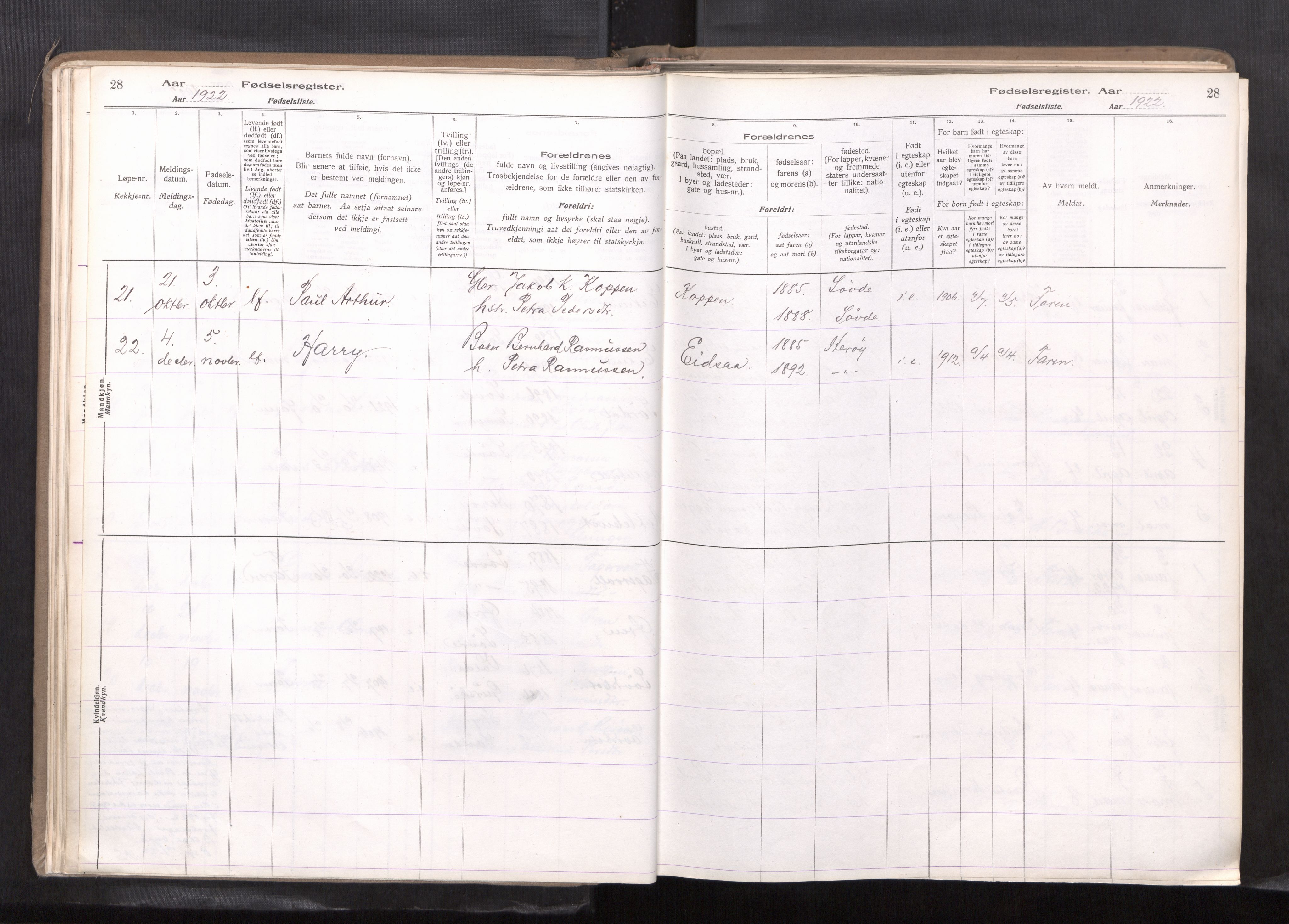 Ministerialprotokoller, klokkerbøker og fødselsregistre - Møre og Romsdal, AV/SAT-A-1454/502/L0031: Birth register no. 502---, 1916-1968, p. 28