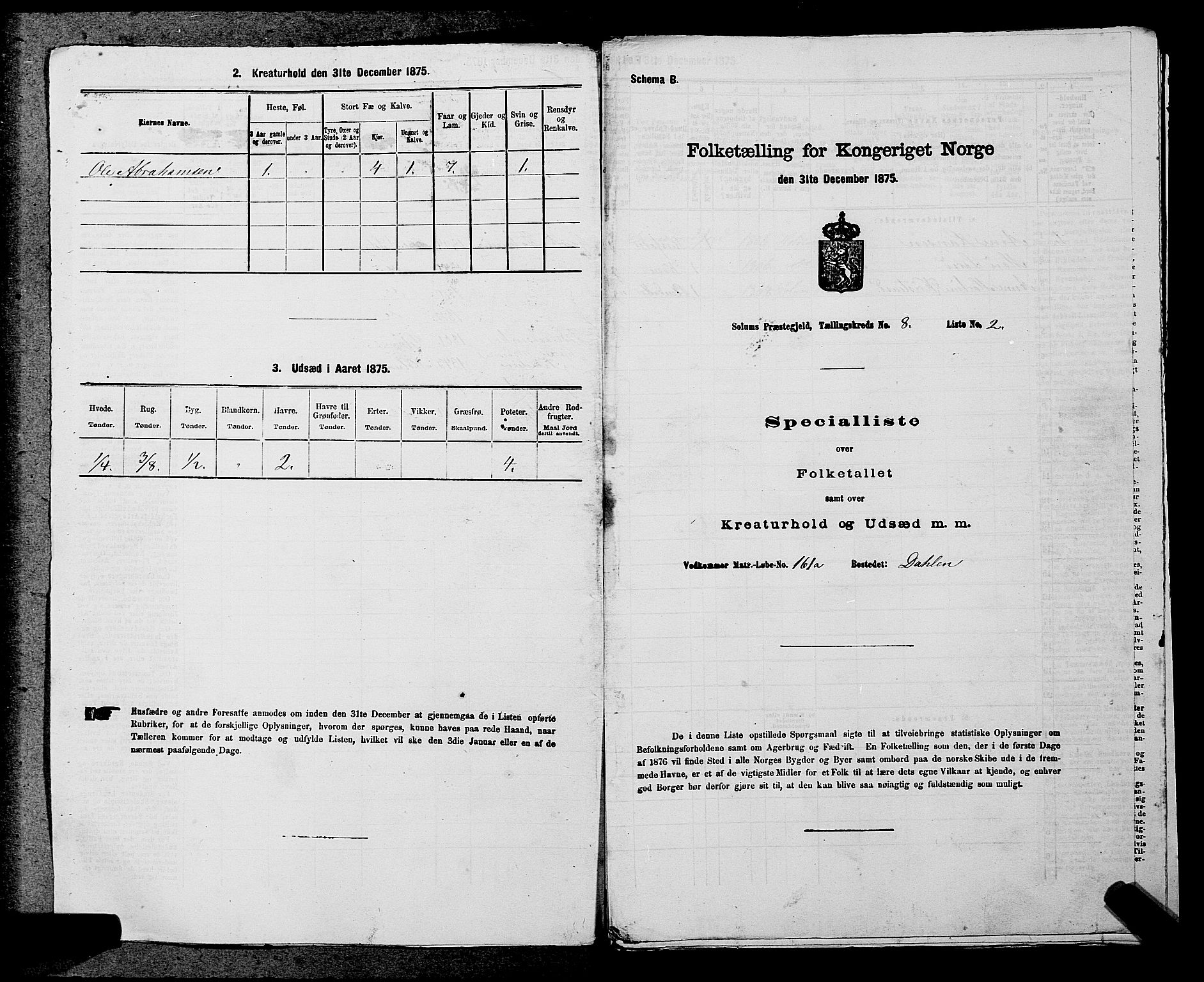 SAKO, 1875 census for 0818P Solum, 1875, p. 1275