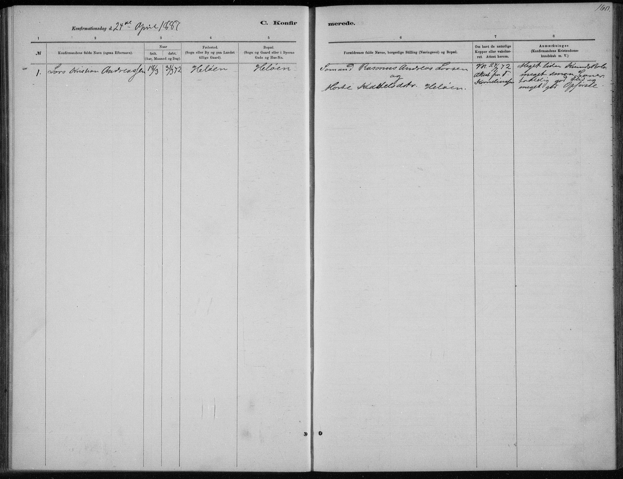 Høvåg sokneprestkontor, SAK/1111-0025/F/Fb/L0004: Parish register (copy) no. B 4, 1883-1898, p. 160