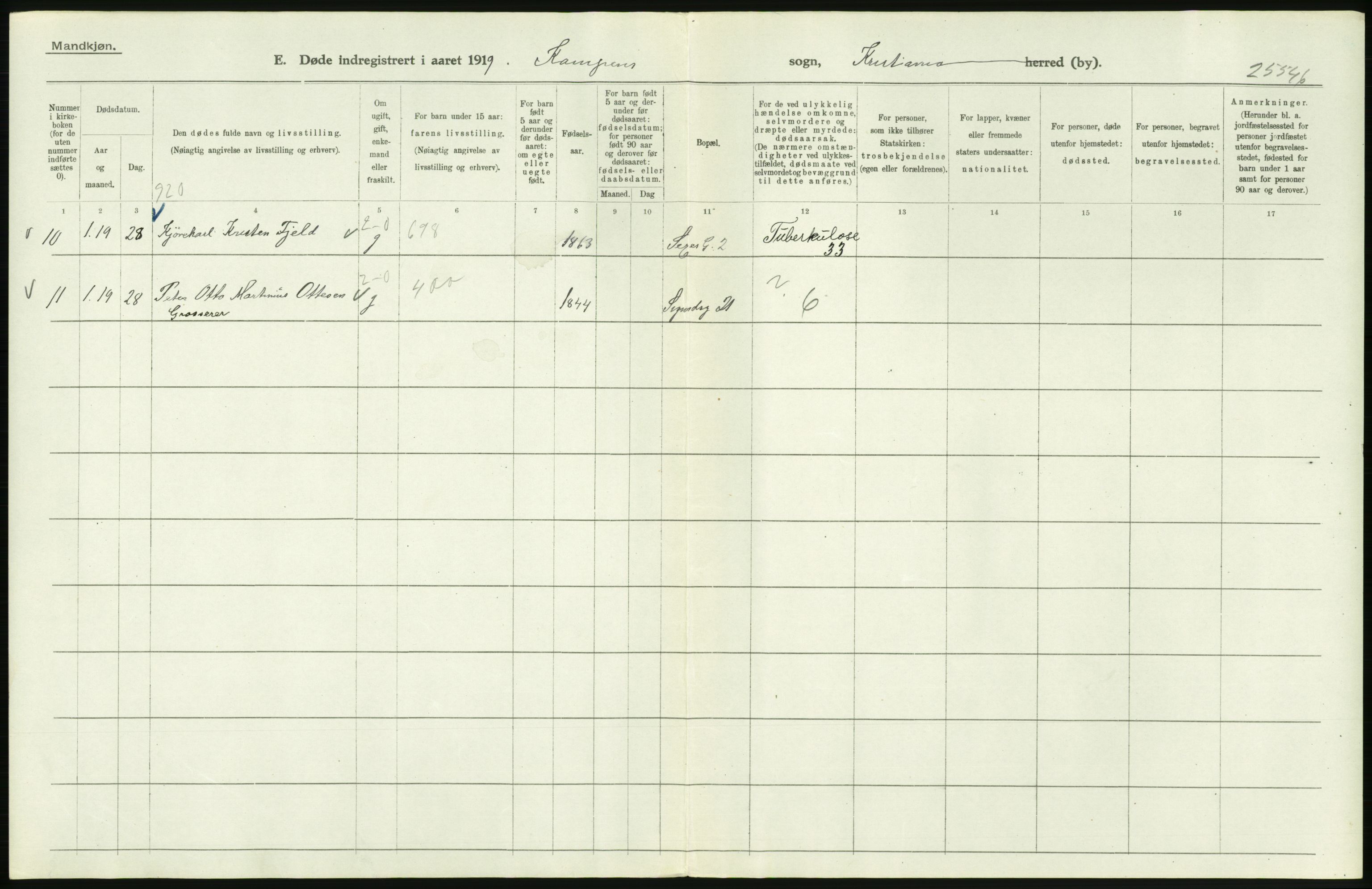 Statistisk sentralbyrå, Sosiodemografiske emner, Befolkning, RA/S-2228/D/Df/Dfb/Dfbi/L0010: Kristiania: Døde, 1919, p. 334