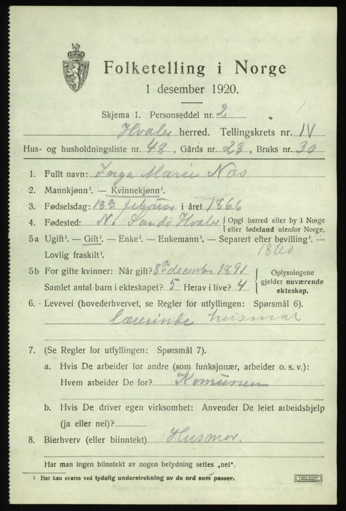 SAO, 1920 census for Hvaler, 1920, p. 5114