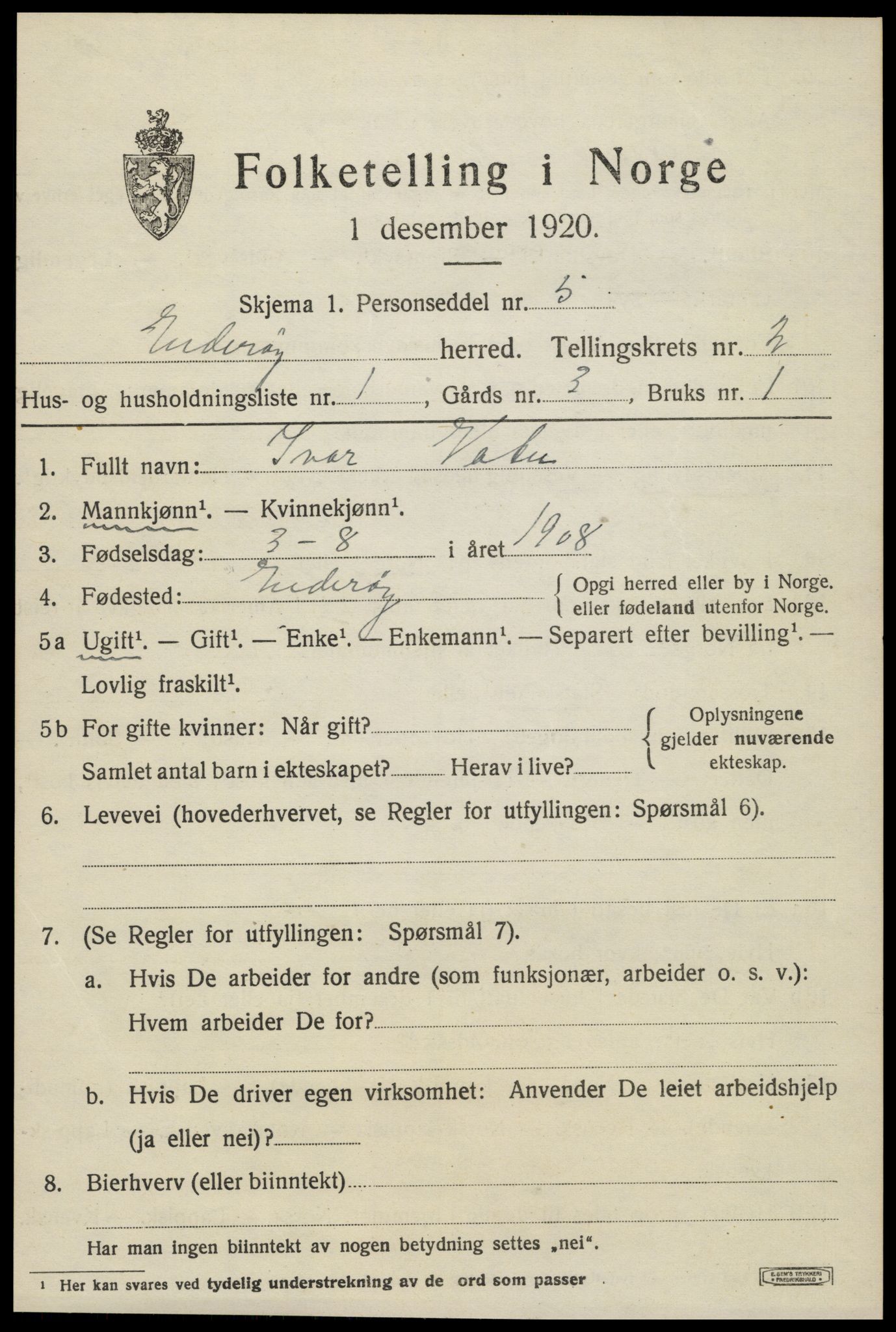 SAT, 1920 census for Inderøy, 1920, p. 1847