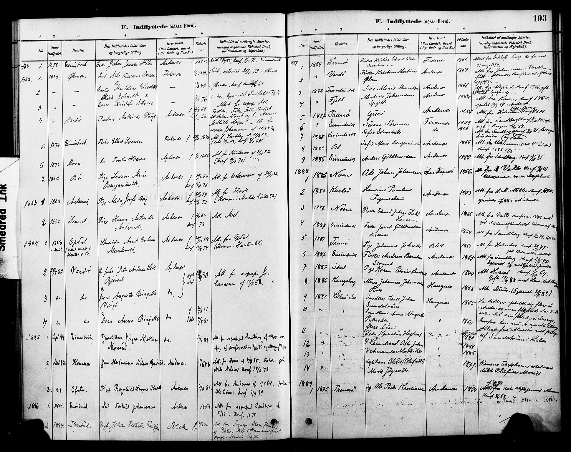 Ministerialprotokoller, klokkerbøker og fødselsregistre - Nordland, SAT/A-1459/899/L1436: Parish register (official) no. 899A04, 1881-1896, p. 193