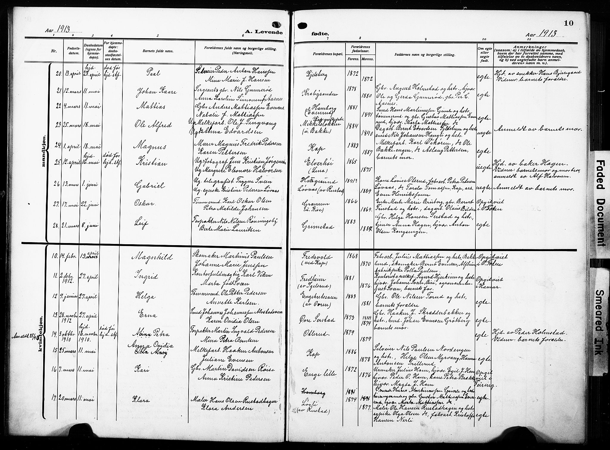 Østre Toten prestekontor, AV/SAH-PREST-104/H/Ha/Hab/L0010: Parish register (copy) no. 10, 1912-1933, p. 10