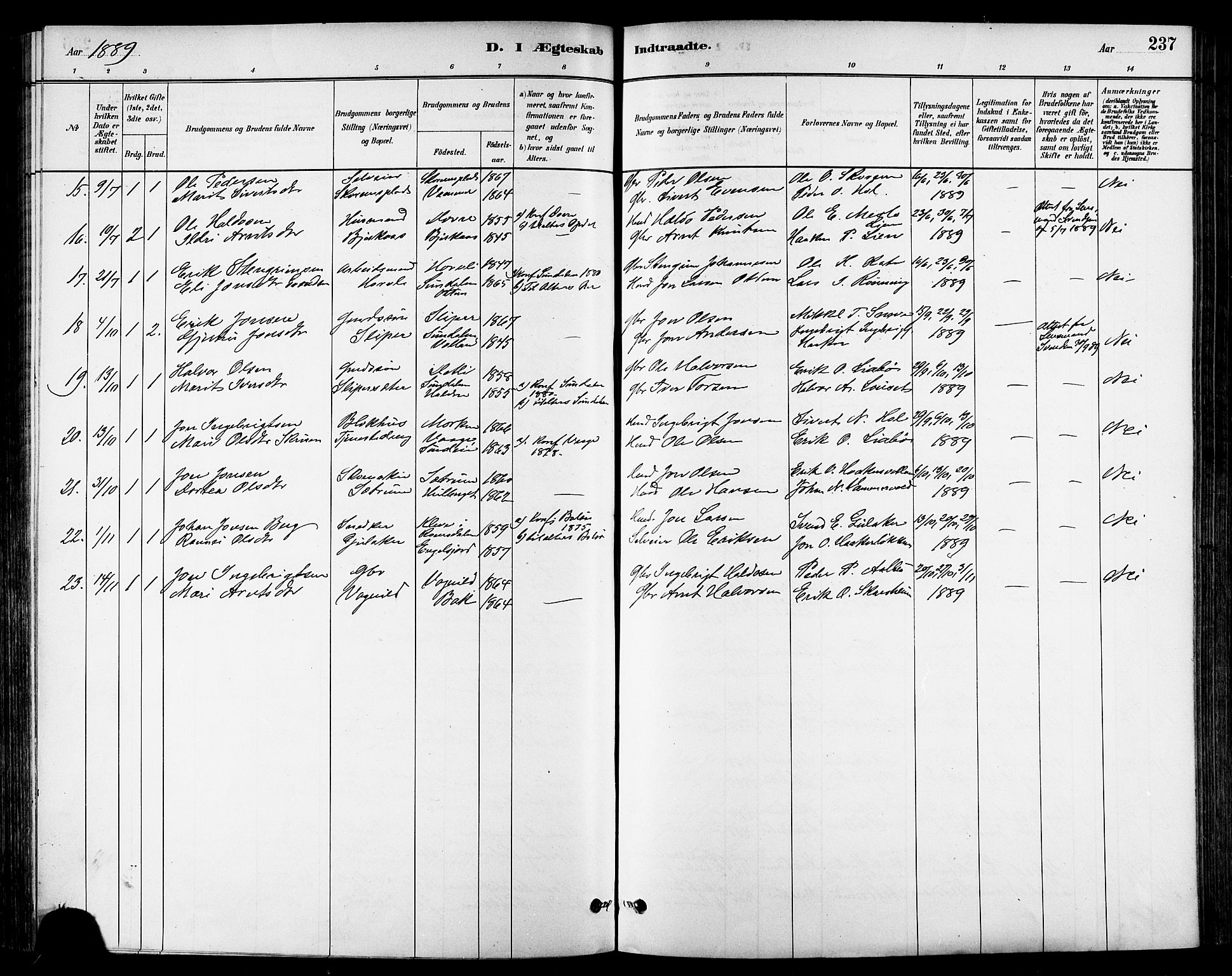 Ministerialprotokoller, klokkerbøker og fødselsregistre - Sør-Trøndelag, SAT/A-1456/678/L0901: Parish register (official) no. 678A10, 1881-1894, p. 237
