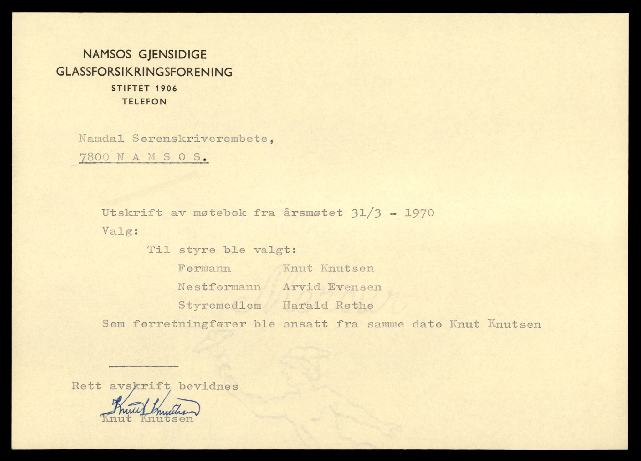 Namdal sorenskriveri, SAT/A-4133/2/J/Jd/Jda/L0009: Bilag. Andelslag, N-Ø, 1930-1990, p. 1