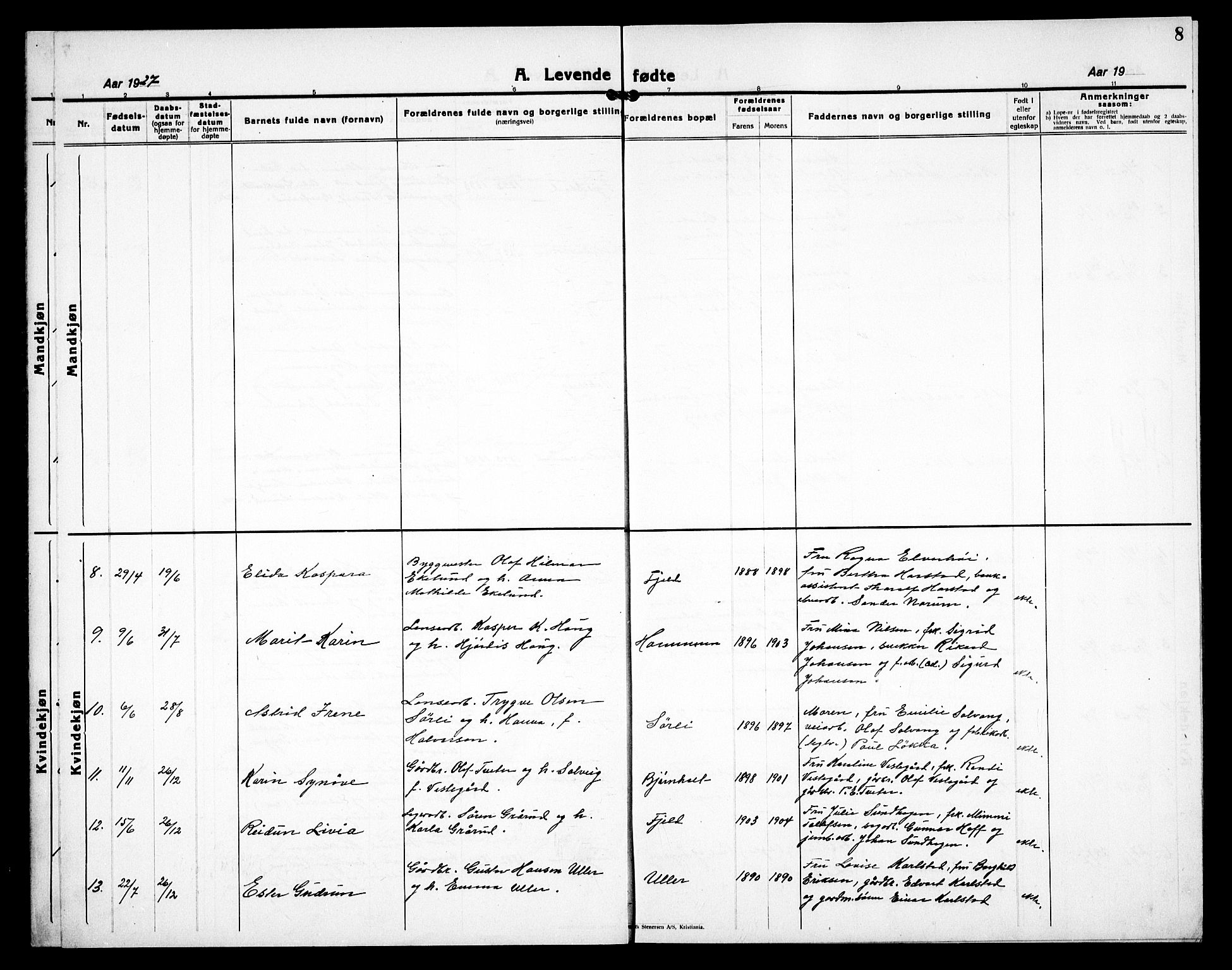 Fet prestekontor Kirkebøker, AV/SAO-A-10370a/G/Gb/L0007: Parish register (copy) no. II 7, 1926-1938, p. 8