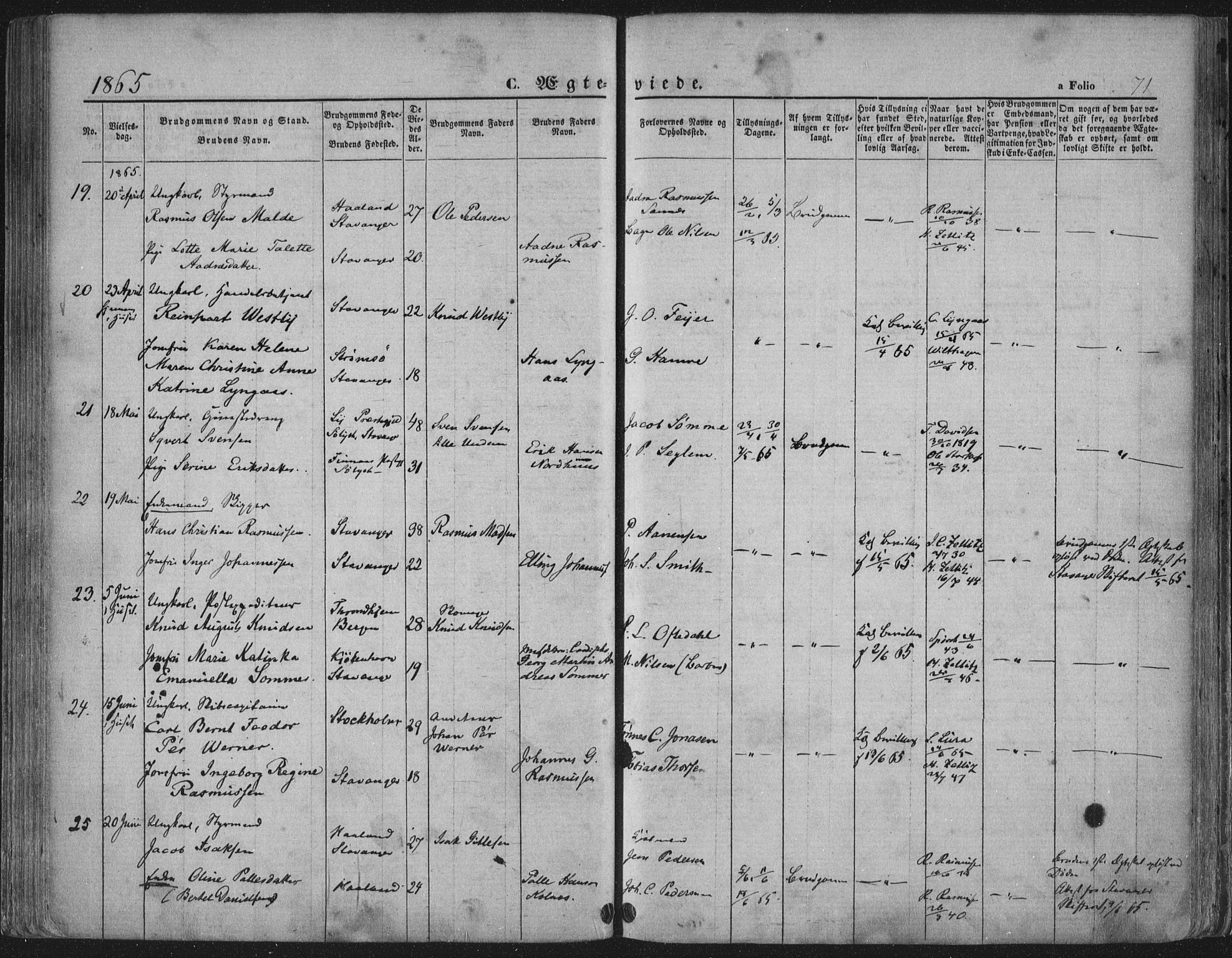 Domkirken sokneprestkontor, SAST/A-101812/001/30/30BA/L0019: Parish register (official) no. A 18, 1857-1877, p. 71