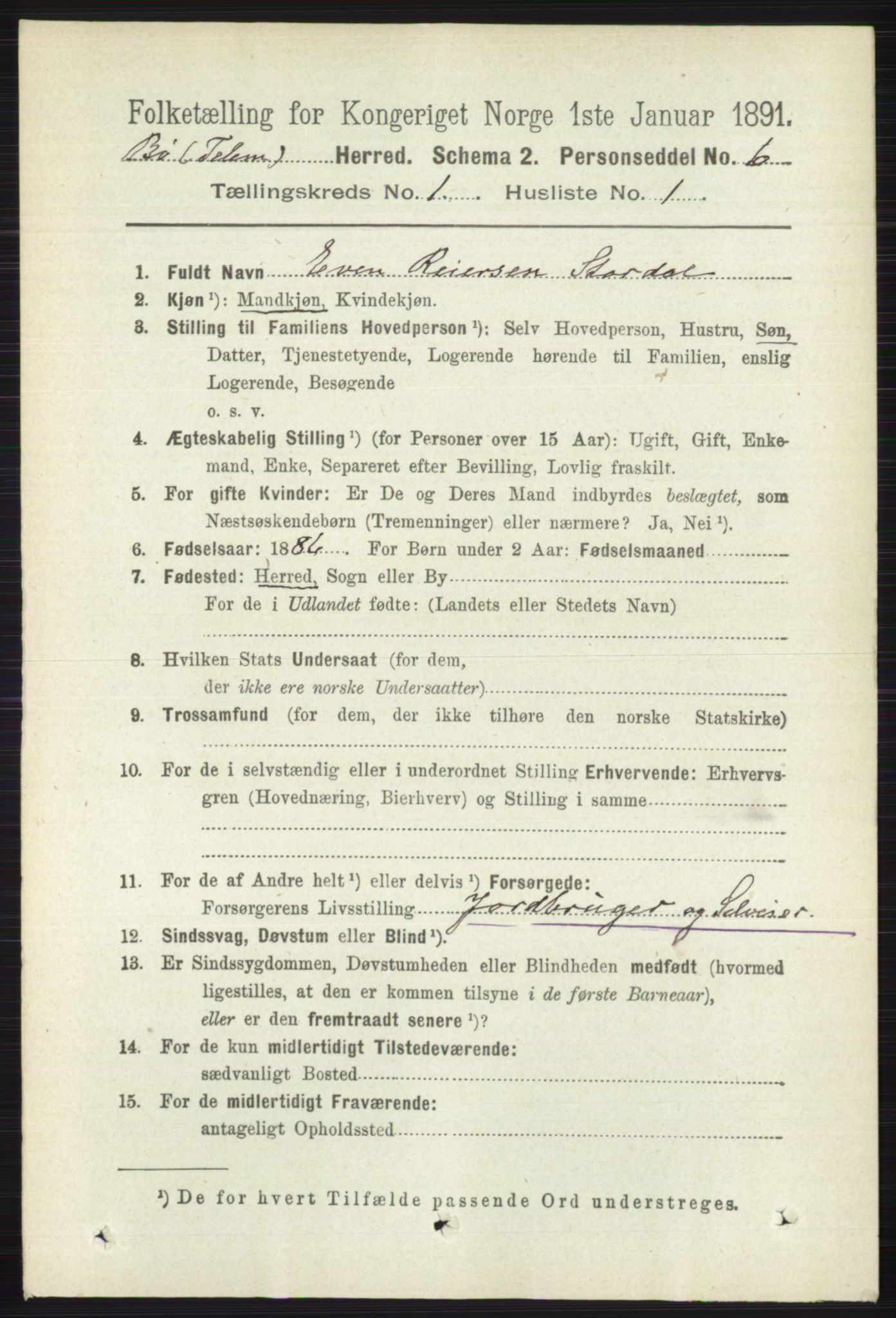 RA, 1891 census for 0821 Bø, 1891, p. 127