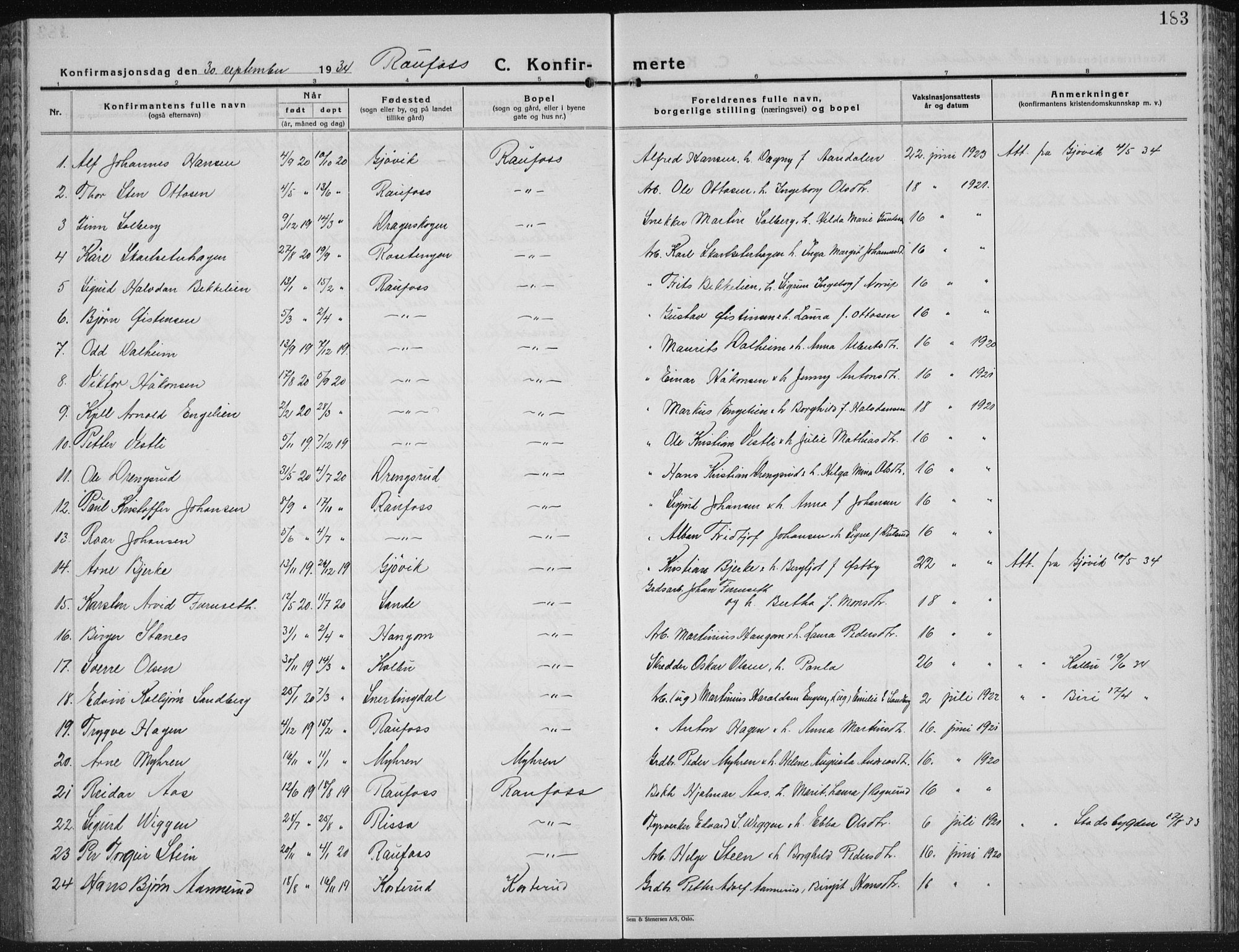 Vestre Toten prestekontor, SAH/PREST-108/H/Ha/Hab/L0018: Parish register (copy) no. 18, 1928-1941, p. 183