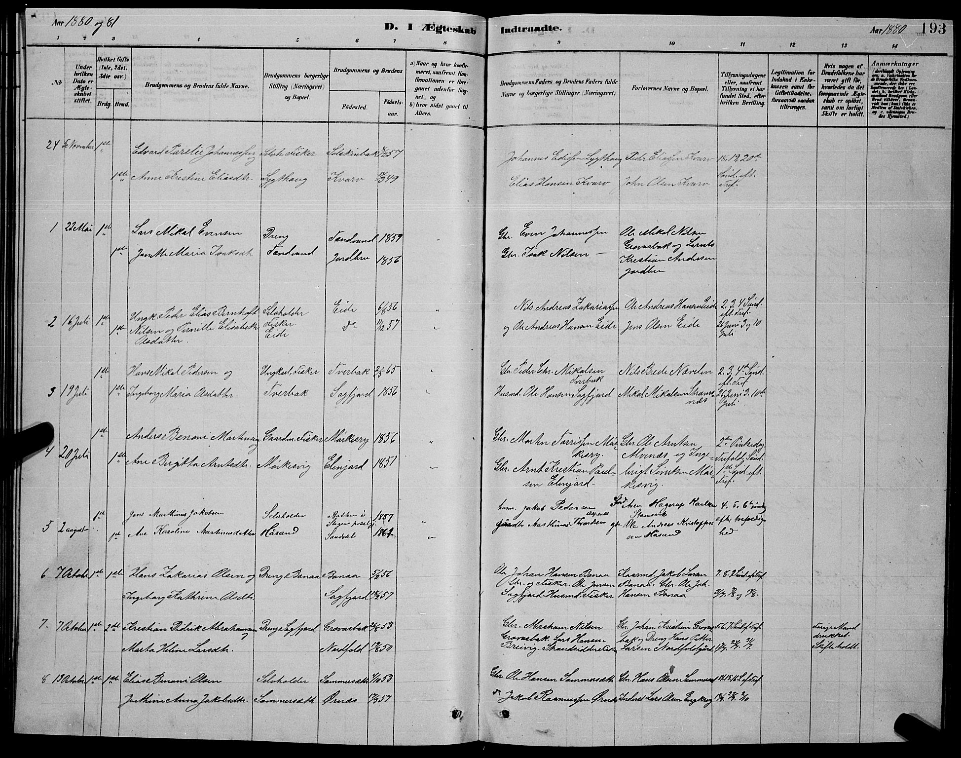Ministerialprotokoller, klokkerbøker og fødselsregistre - Nordland, SAT/A-1459/853/L0776: Parish register (copy) no. 853C04, 1878-1889, p. 193