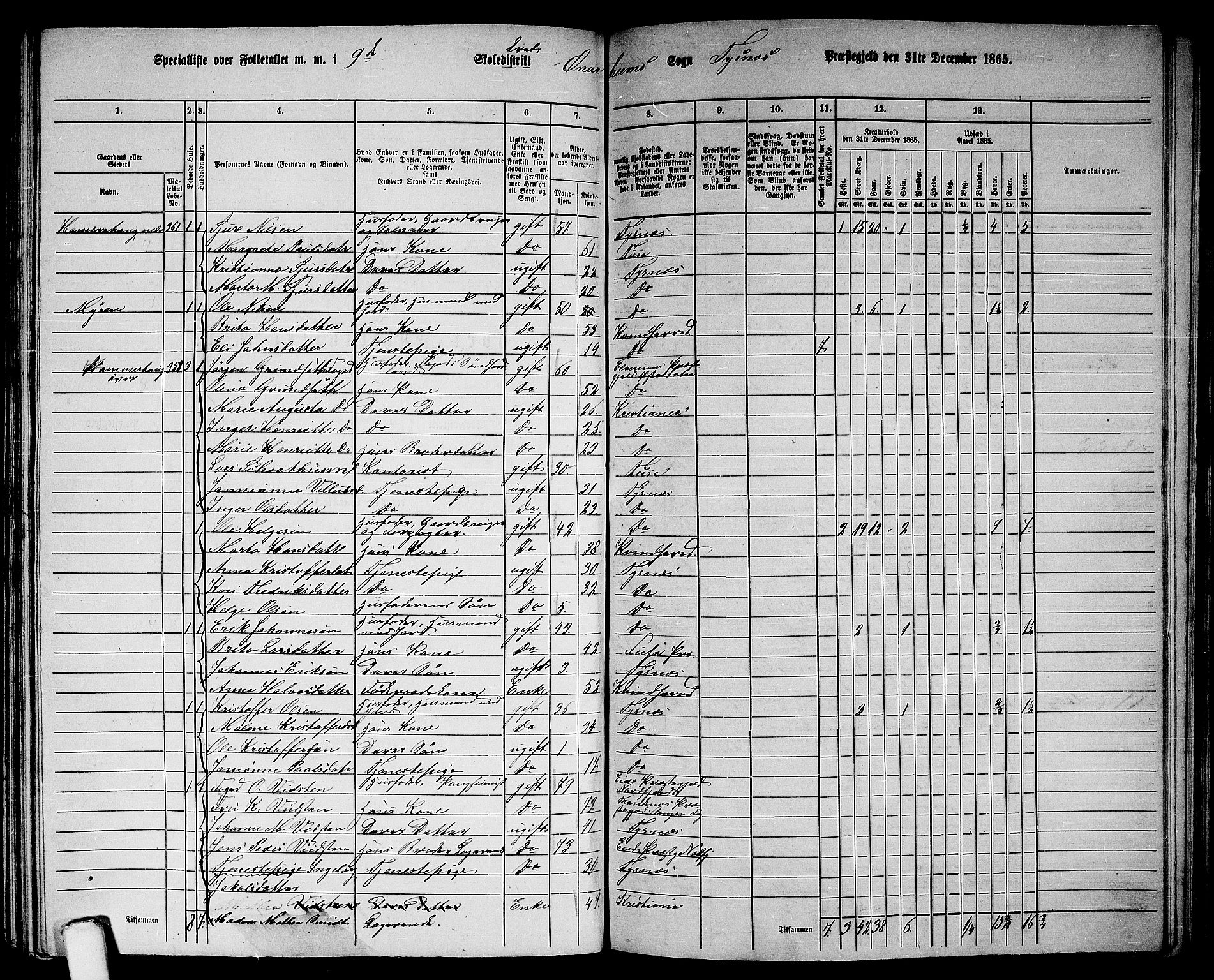 RA, 1865 census for Tysnes, 1865, p. 152