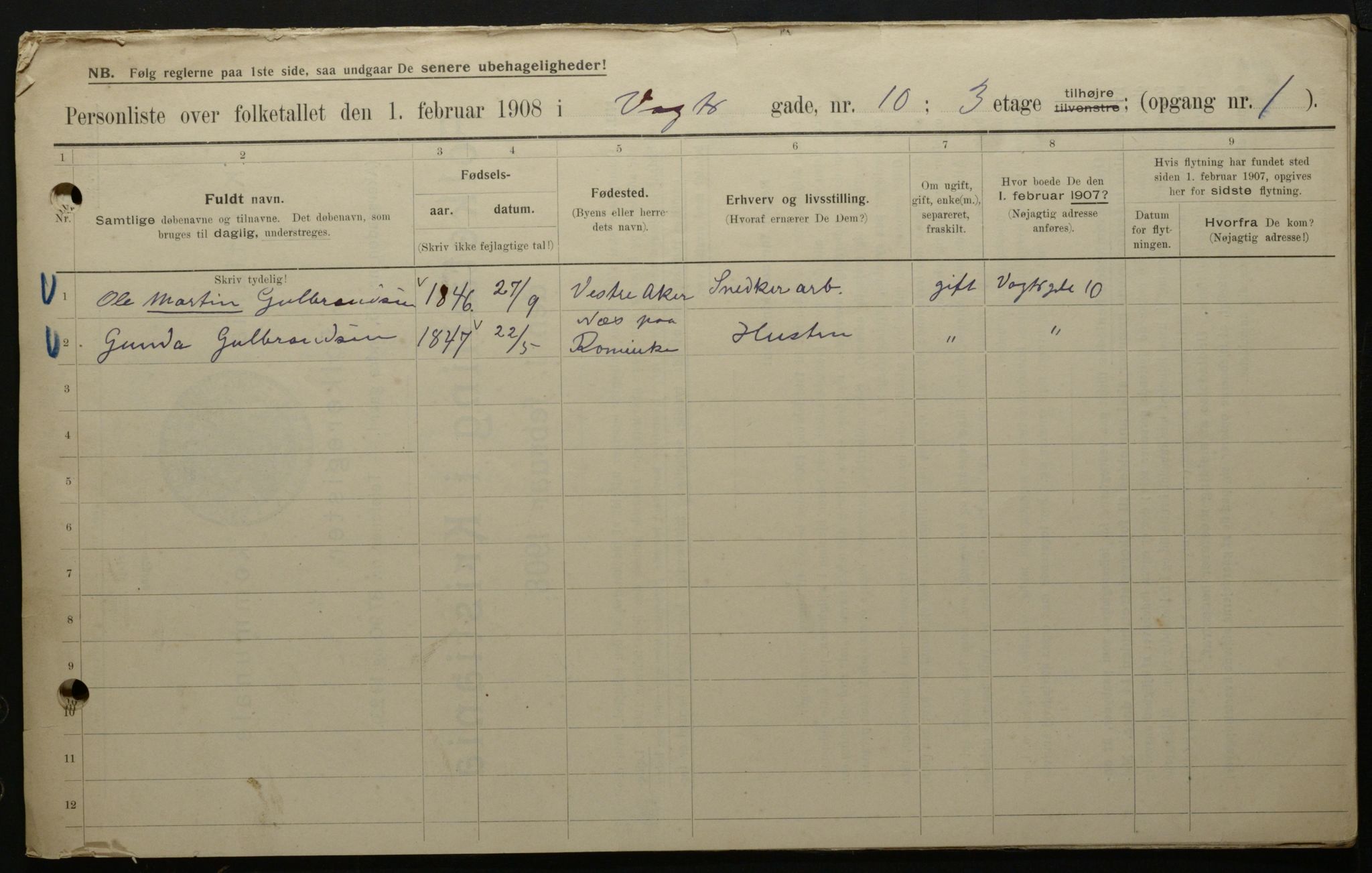 OBA, Municipal Census 1908 for Kristiania, 1908, p. 111533