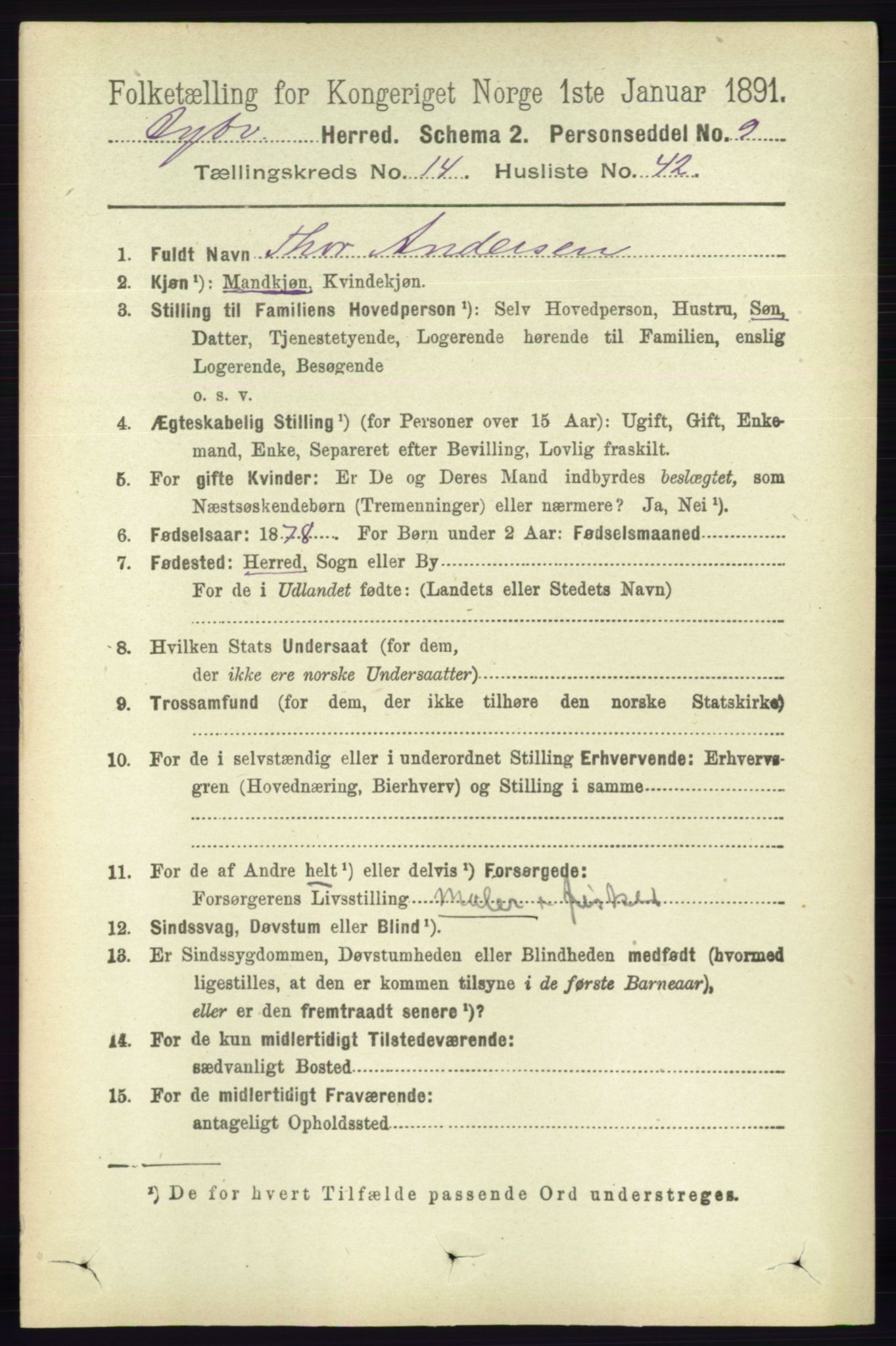 RA, 1891 census for 0915 Dypvåg, 1891, p. 5984