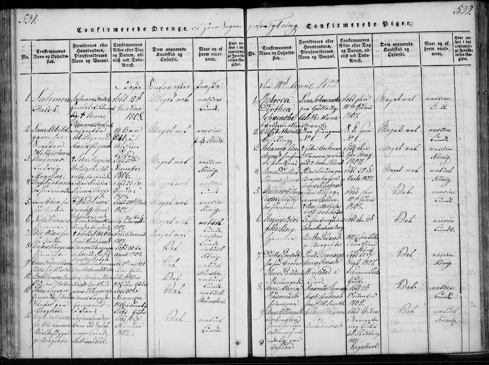 Bragernes kirkebøker, SAKO/A-6/F/Fa/L0007: Parish register (official) no. I 7, 1815-1829, p. 538-539