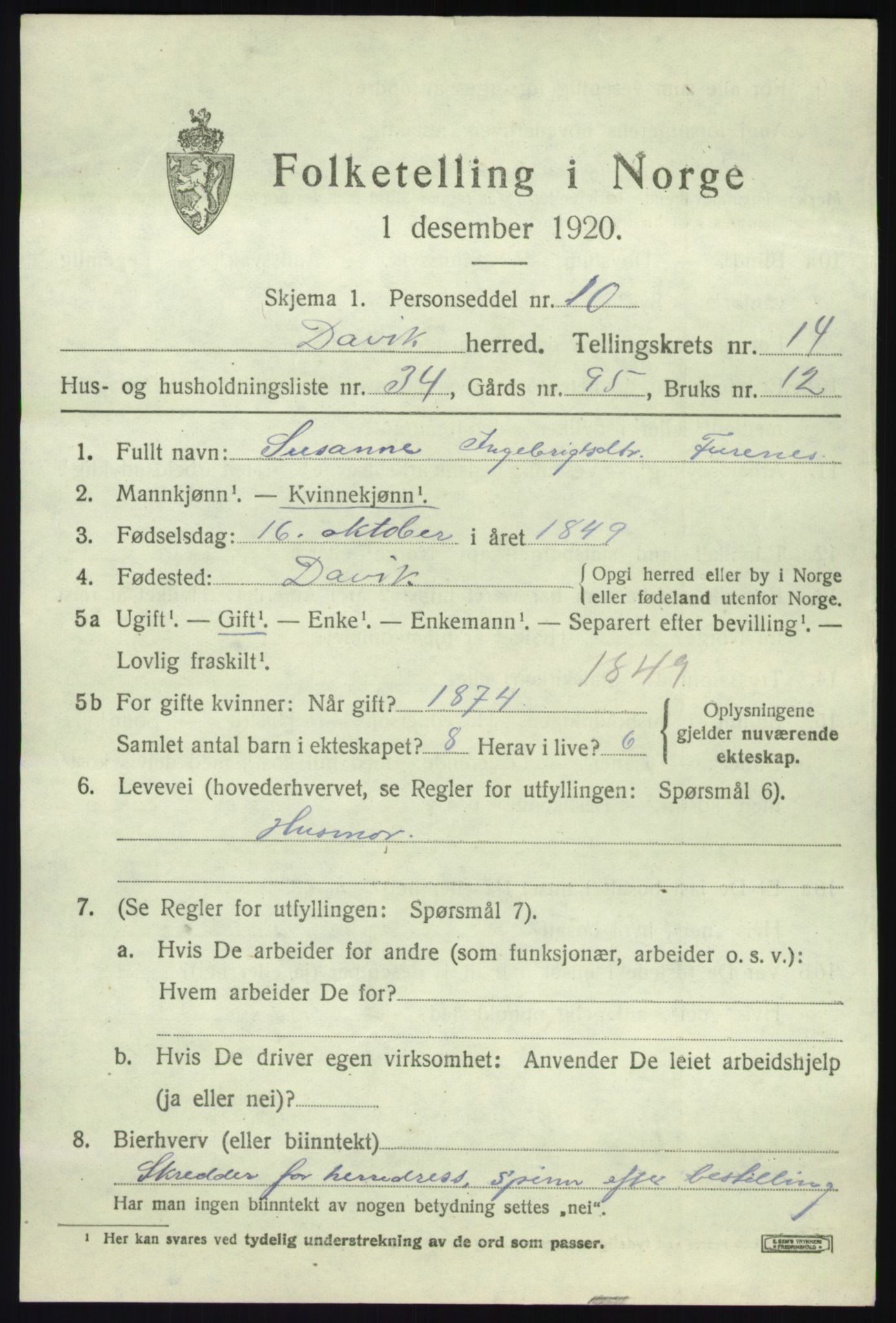 SAB, 1920 census for Davik, 1920, p. 6829