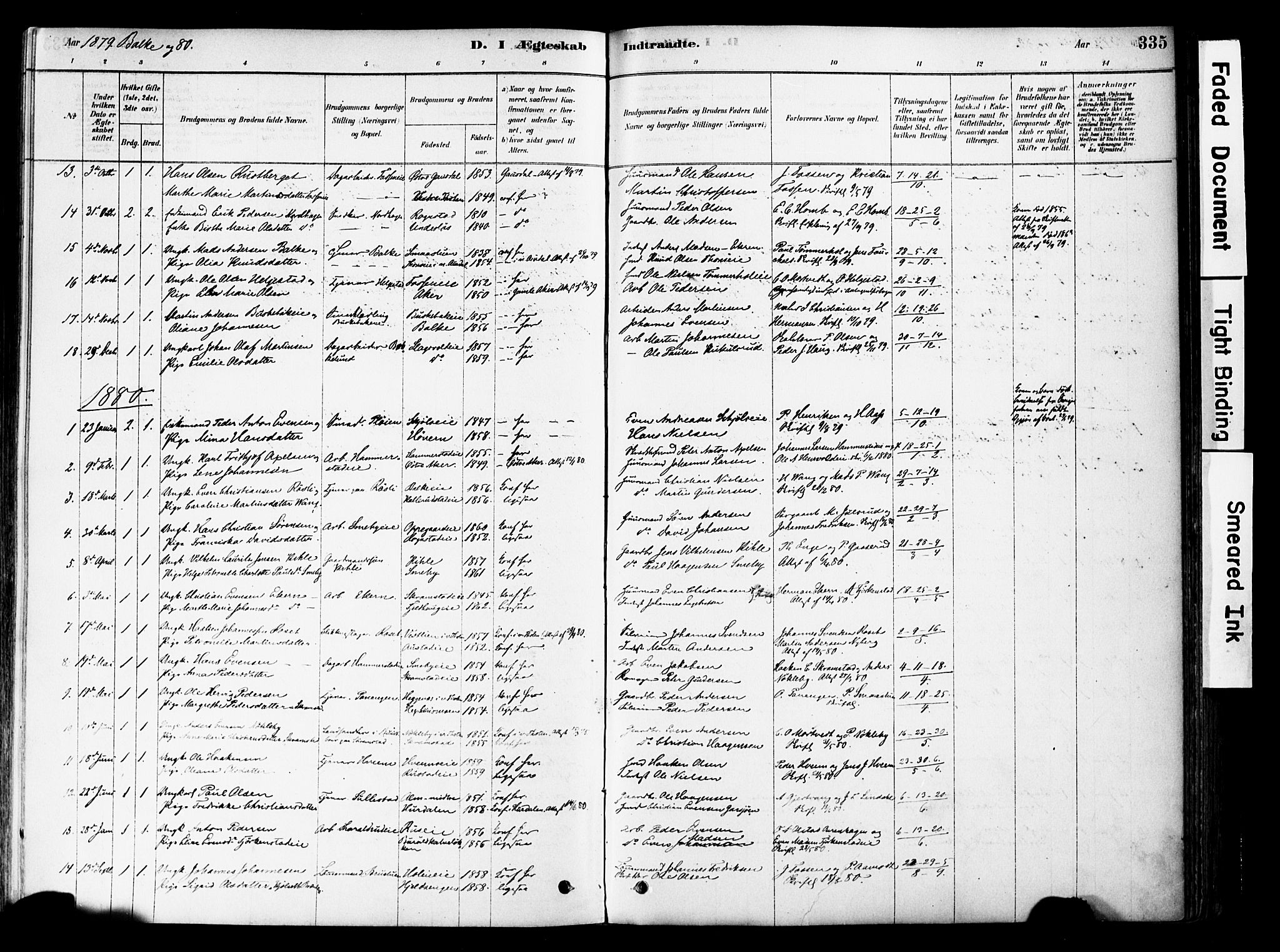 Østre Toten prestekontor, SAH/PREST-104/H/Ha/Haa/L0006: Parish register (official) no. 6 /2, 1878-1880, p. 335