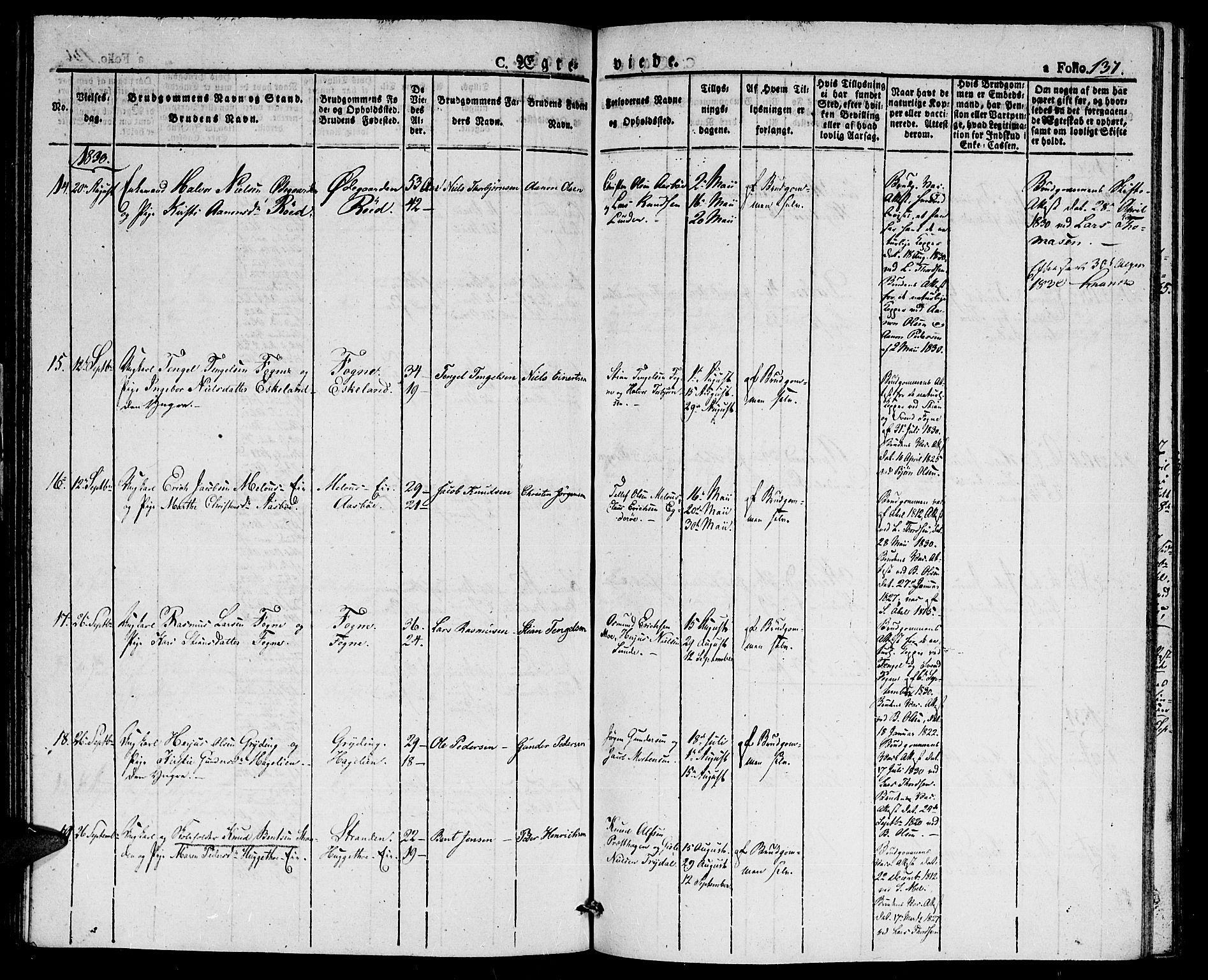 Gjerstad sokneprestkontor, SAK/1111-0014/F/Fa/Faa/L0005: Parish register (official) no. A 5, 1829-1841, p. 137