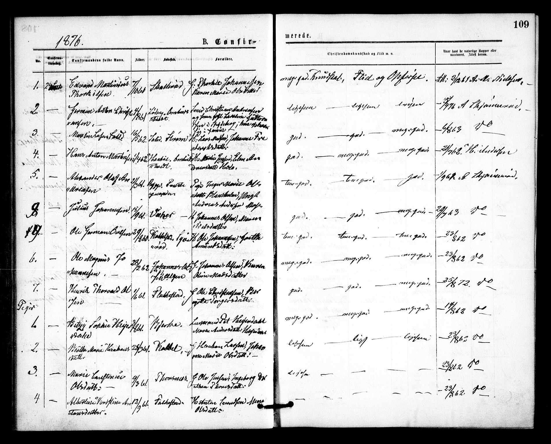 Våler prestekontor Kirkebøker, SAO/A-11083/F/Fa/L0009: Parish register (official) no. I 9, 1873-1877, p. 109